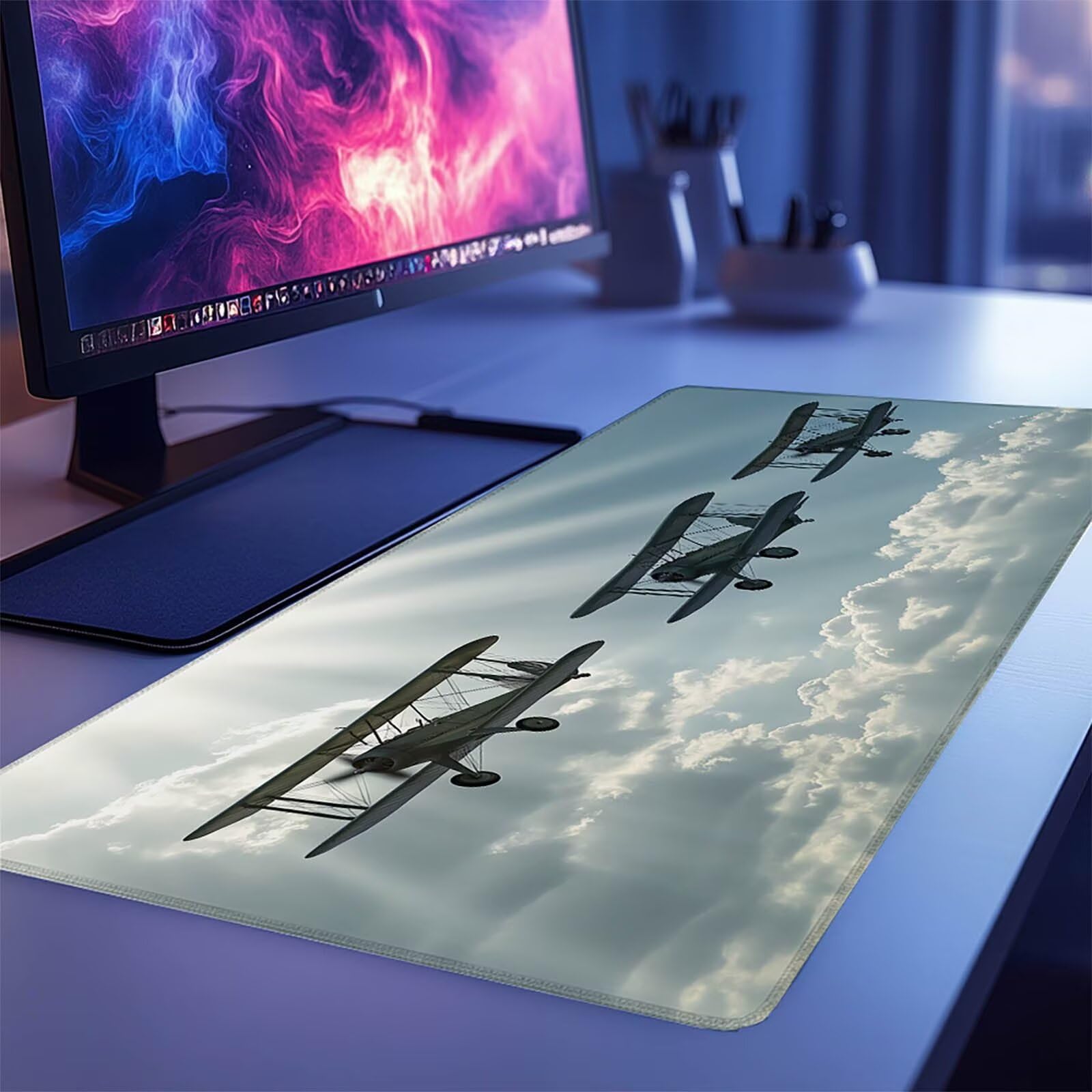 Tappetino Mouse Bianco 1400 x 600 x 3mm, Tappetino Gaming Aereo Sottomano Scrivania per Compatibile Con Tastiera Wireless e Mouse Wireless, Impermeabile Mousepad per Accessori Scrivania Gaming 4992GYL