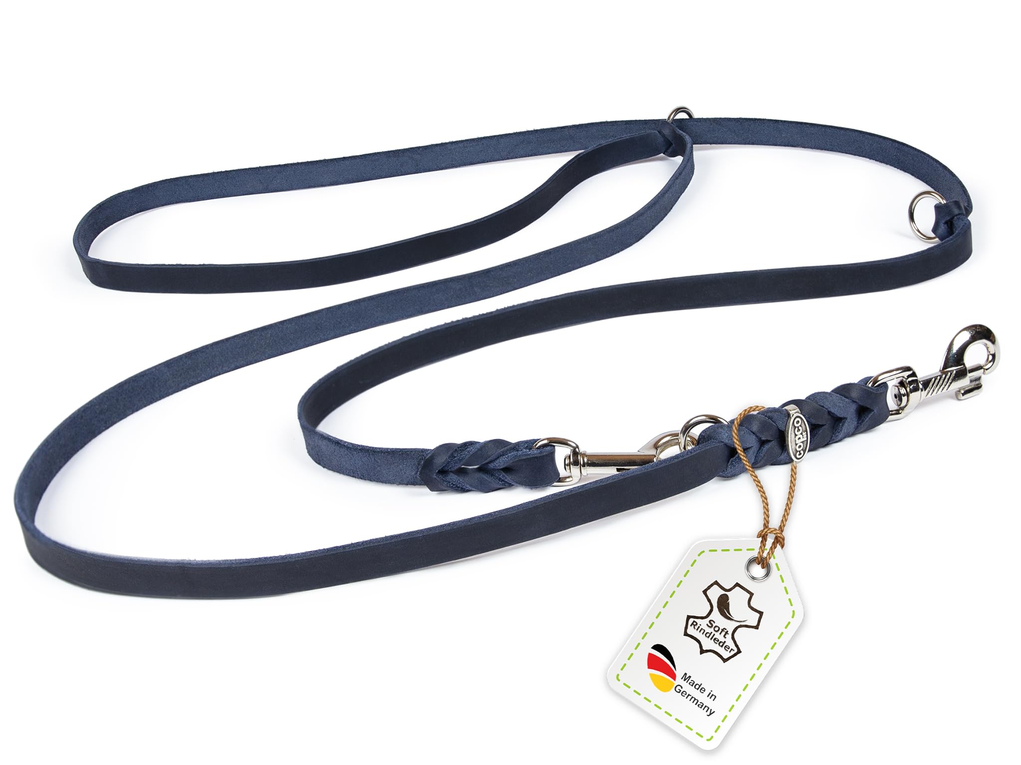 Correa de piel grasa ajustable de 3 capas, correa de piel para perros pequeños de hasta 25 kg (3,50 m x 18 mm, azul marino)
