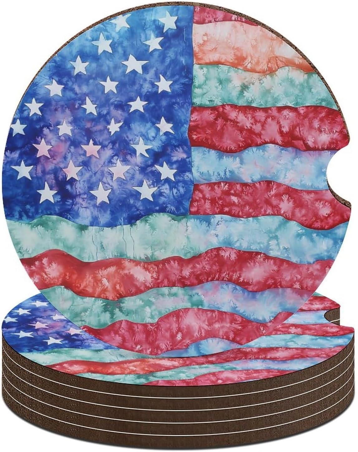 Tiedye U.S.A. Flag Cute Car Coasters 2.56 Inch Absorbent Cup Holder for Drinks Auto Interior Accessories