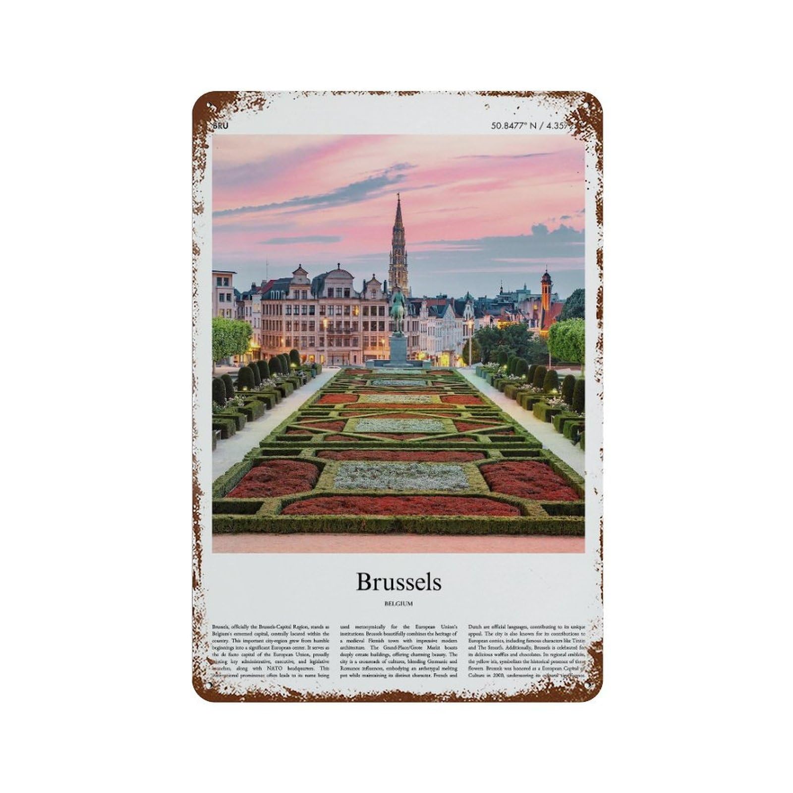 xiaoxiaoshen Brussels Belgium City Scenery Wall Decor Art Metal Tin Poster Modern Home Decor Art Home Bar Shop Decorations Vintage Sign 30x20cm