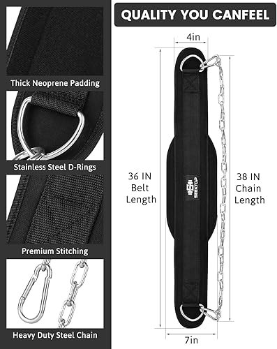 Miniatura 3 de Seektop Cinturón de inmersión con cadena para levantamiento de pesas, cinturón de neopreno para entrenamiento de gimnasio, dominadas, crossfit,