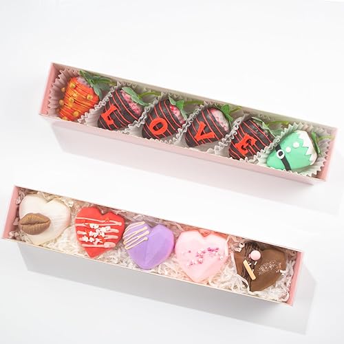 Miniatura 9 de Paquete de 50 cajas de fresa cubiertas de chocolate de 12 x 2 x 2 pulgadas con embalaje transparente para cajas de macarrones, trufas, galletas y