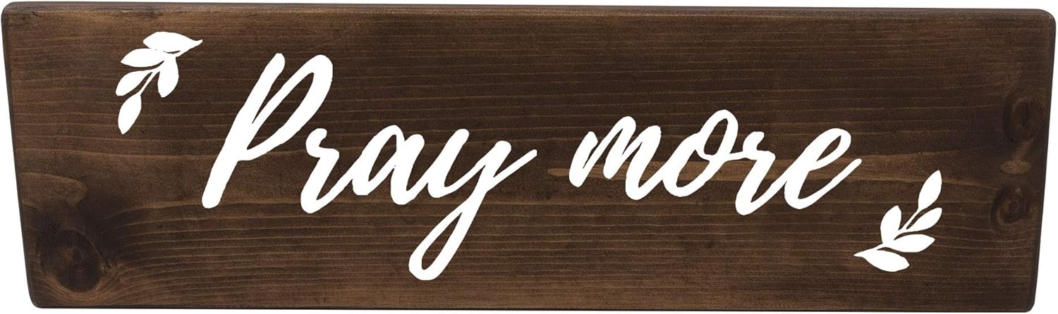 Pray More Christian Biblical Gift Wood Wall Sign Decor Real Wood Plaque Gift of Love Hope Peace Faith Family Friend (Stained 24Inch)