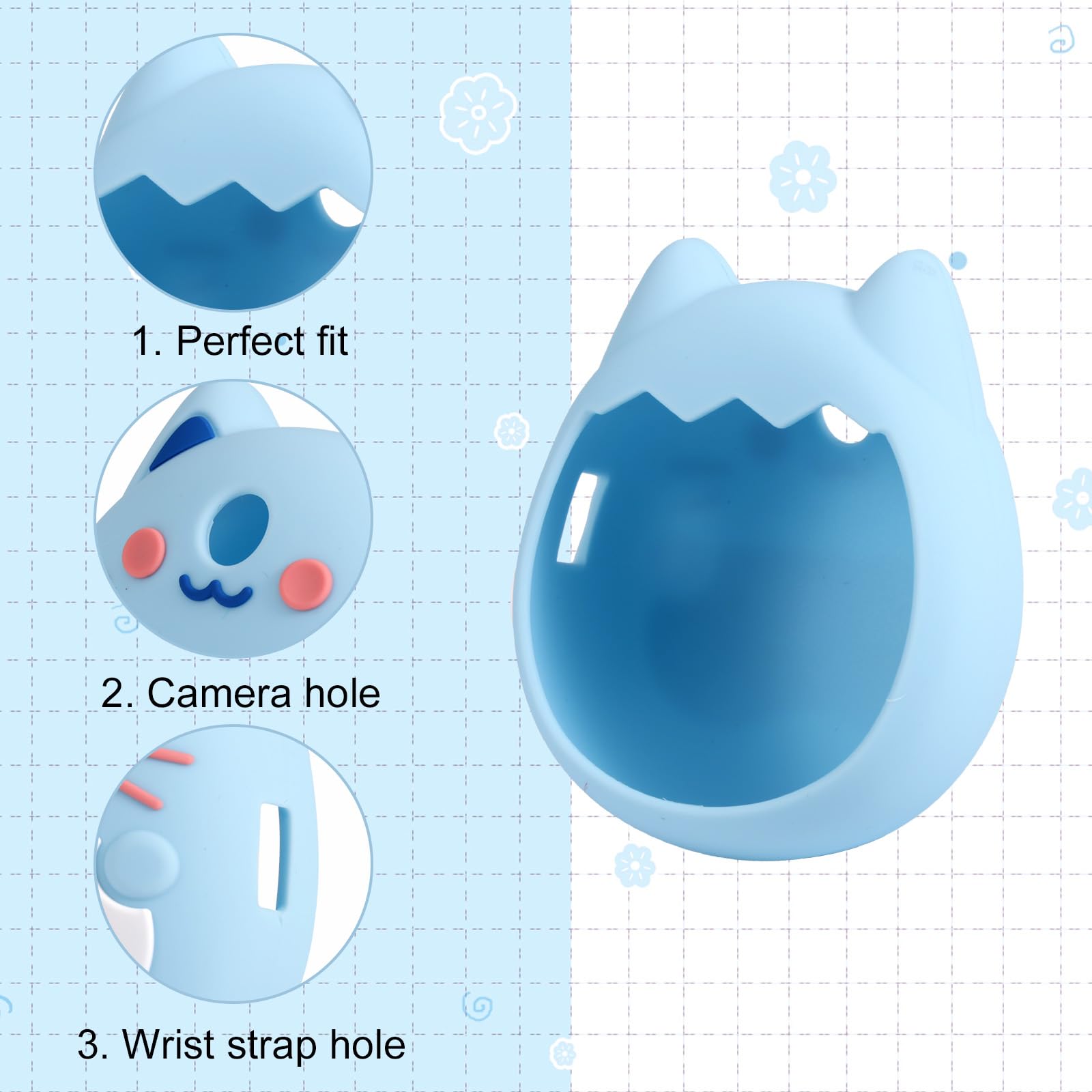Silicone Case for Tamagotchi Pix Cute Cartoon Silicone Protector Connection Case Soft Shockproof Anti-Drop Protective Cover for Tamagotchi Accessories(Blue) - Image 4
