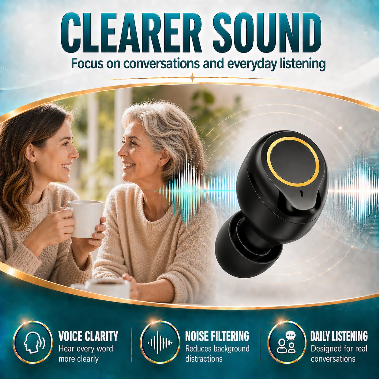 Amplificador auditivo para personas mayores, funda de carga recargable por USB, sonido aclarador de voz, ligero, ajuste cómodo, diseño estilo auriculares (negro)