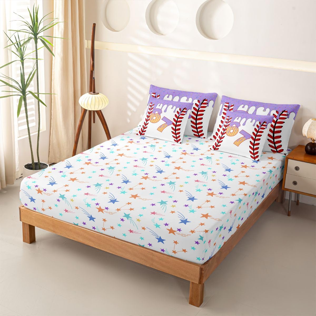 Loussiesd SIX SEVEN 6 7 copripiumino singolo 7 pezzi Baseball Gaming set di biancheria da letto per bambini ragazzi ragazze gioco palla letto in una borsa con copripiumino, lenzuola, federe, federe