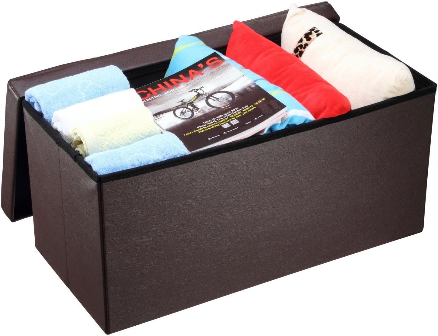 Folding Leather Storage Folding Foot Stool Box Footrest Brown Bench Sofa