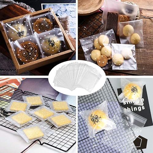 Miniatura 7 de Searik - Bolsas autoadhesivas para galletas de celofán, bolsas de plástico de lunares blancos para dulces de pastelería para bodas, fiestas,