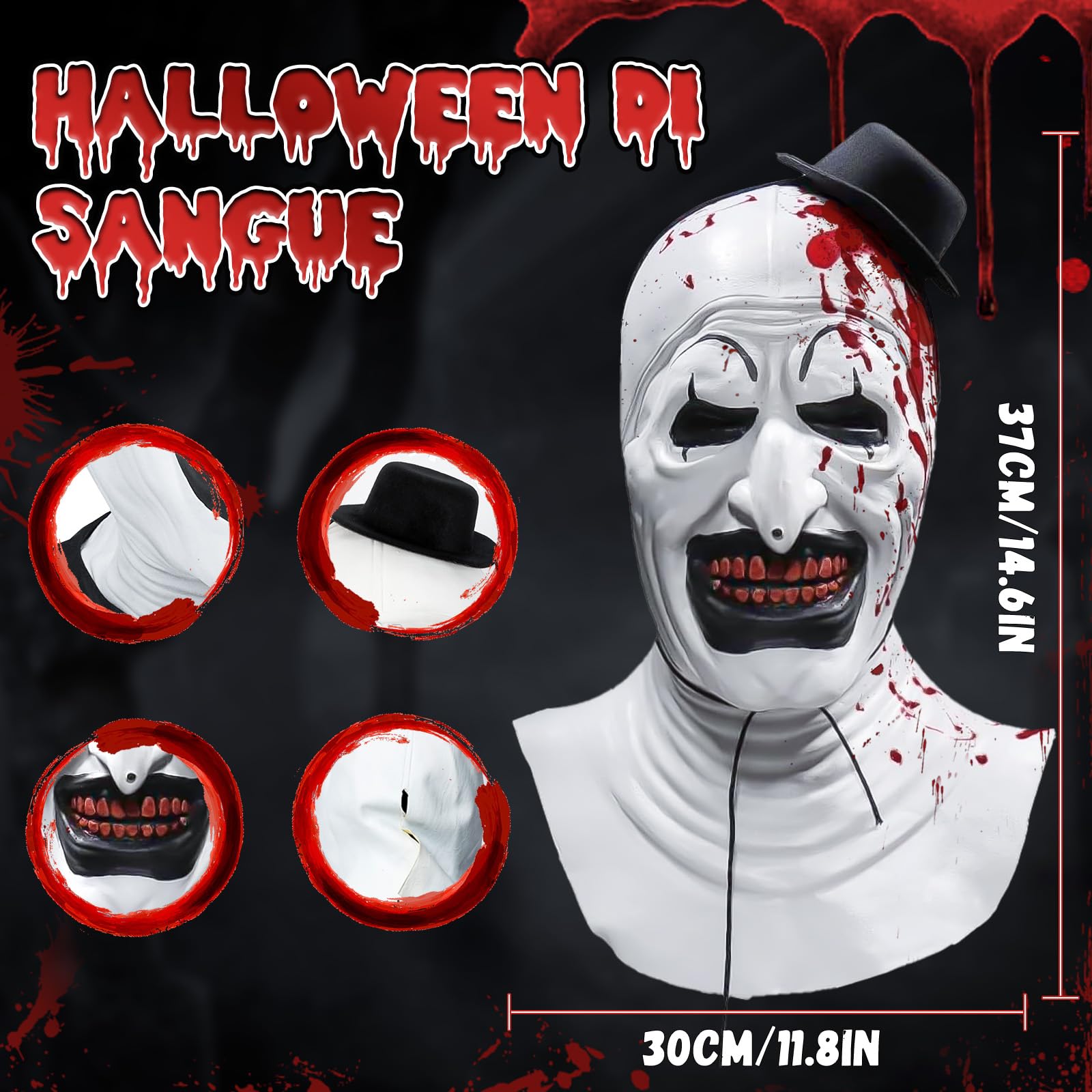 Costume Art the Clown Uomo, Costume Clown Horror Halloween Kit di Travestimento Clown Terrifier Uomo con Tuta Bianca Nera e Maschera Cappello Clown Terrifier per Halloween Carnevale