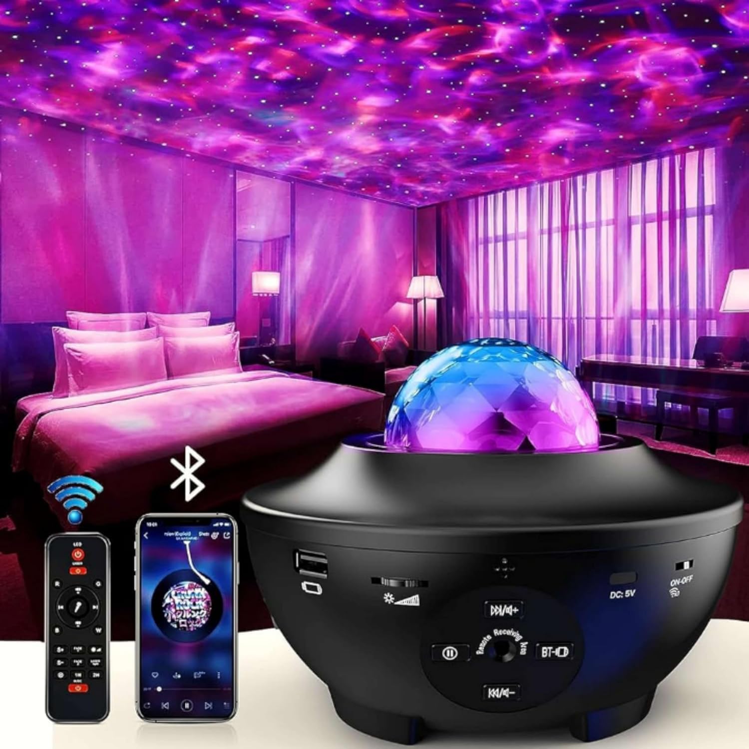 Riveira Galaxy Projector, Star Ocean Wave Night Light Projector with Remote Control Timer Music USB Bluetooth Speaker Starry Sky Colour Changing LED Lamp for Baby Kids Ceiling Decor Bedroom