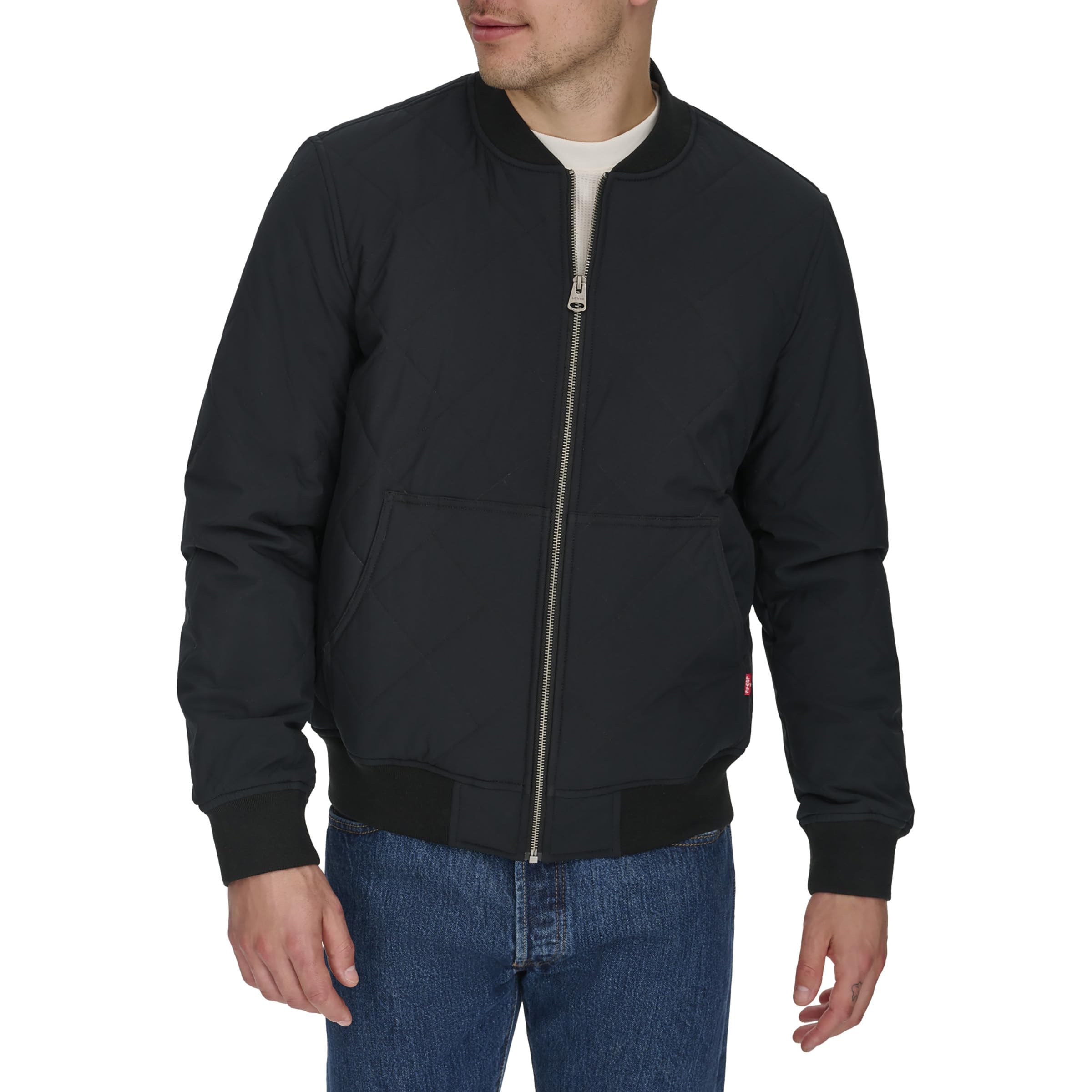 Levi's Men's Diamond Quilted Bomber Jacket, Black Patch Pocket, S