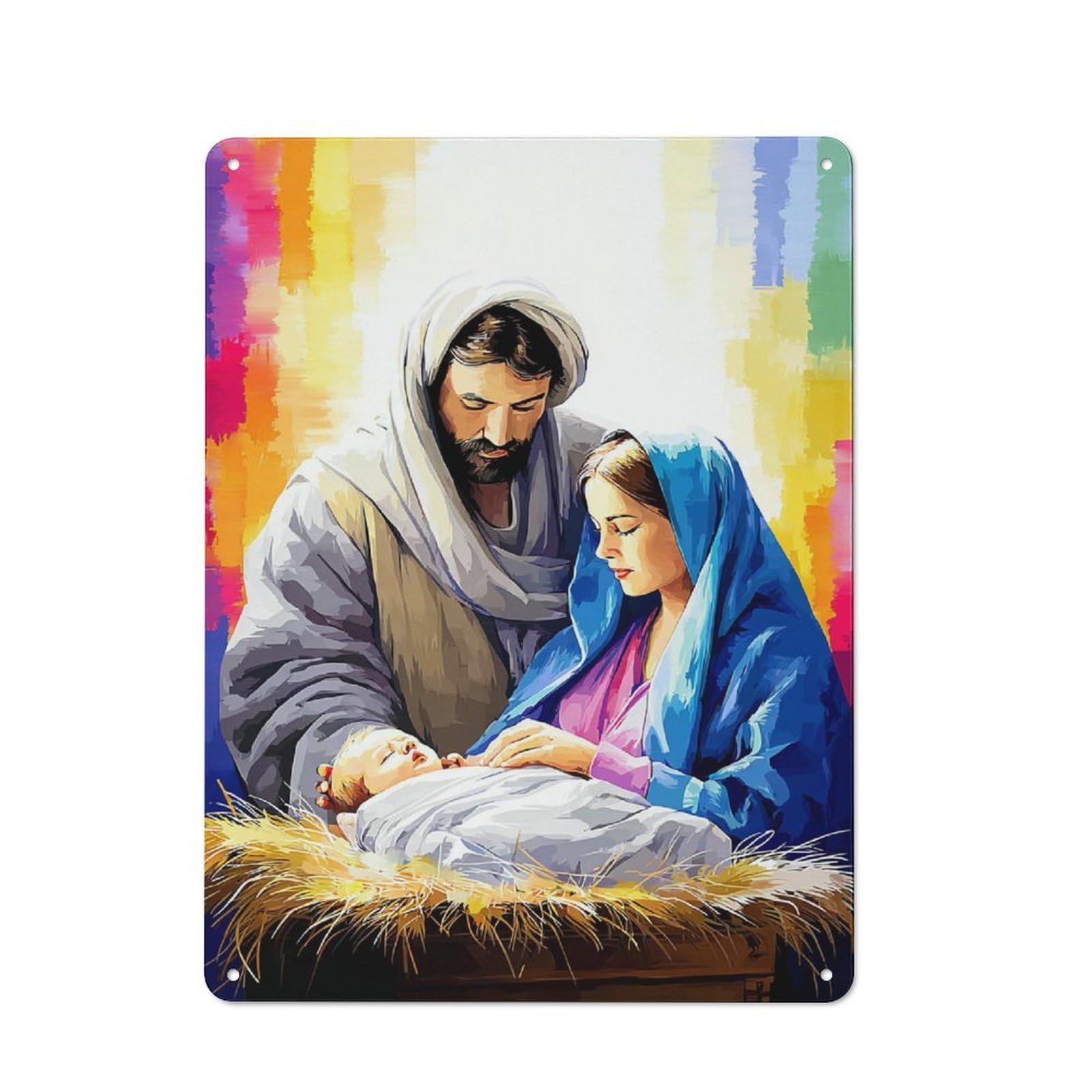 Junmoney Christmas Nativity Scene Painting -4 Rustic Tin Wall Plaque 40X30cm For Garage Or Workshop, For Garage Decor Fans, For Retro Home Interiors