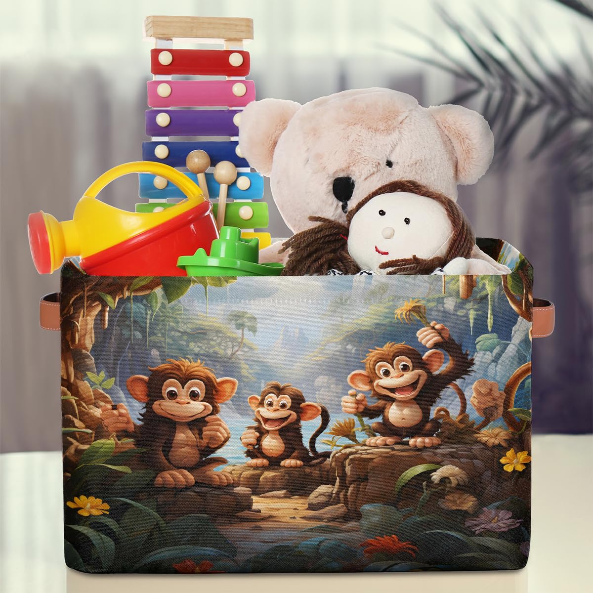 Mexpekil Cesta de almacenamiento de animales del bosque, caja de almacenamiento de juguetes para niños, plegable, organizador de tela para estantes, cesta de regalo grande con asas, 2 piezas