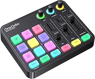 OneOdio Solocaster Gaming Audio-Mixer – 5-Kanal-Interface mit 48V Phantomspeisung, Bluetooth, RGB-Beleuchtung, 3,5-mm-/XLR-/USB-C-Anschlüssen, für Streaming/Podcast/Karaoke auf PC und Mobilgeräten