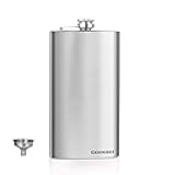 10oz Hip Flask for Liquor - 304 Stainless Steel Silver, Leakproof with Funnel & Never Lose Cap, Gift for Men Women (Groomsmen, Camping, Wedding)