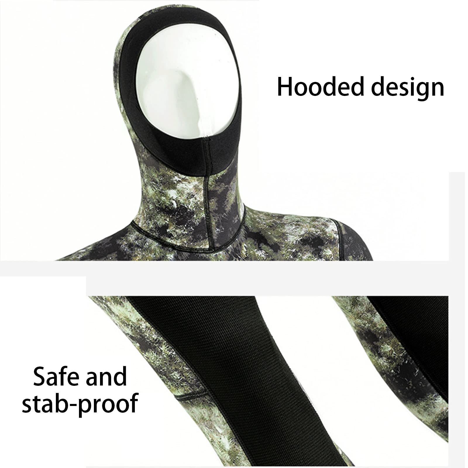 Speerfischen-Neoprenanzüge Für Herren 3/5MM Camouflage 2-teilige Neopren-Kapuze Langarm-Taucheranzug Halten Sie Warme Schnorchelanzüge Zum Surfen Schwimmen