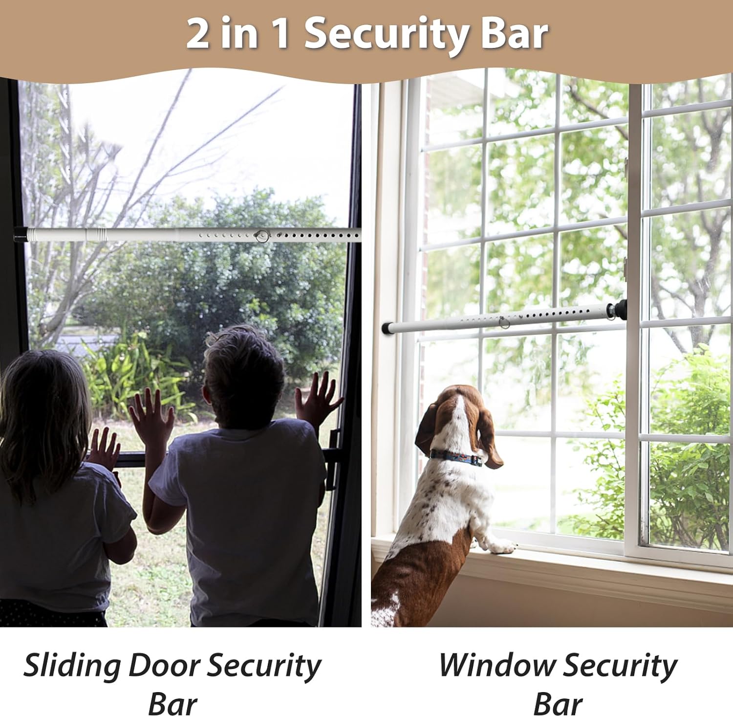 Sliding Door Security Bar, 16.5" to 51.2" Window Security Bar Adjustable Window Locks Security up and Down Glass Door for Vertical Sliding Windows Extends White