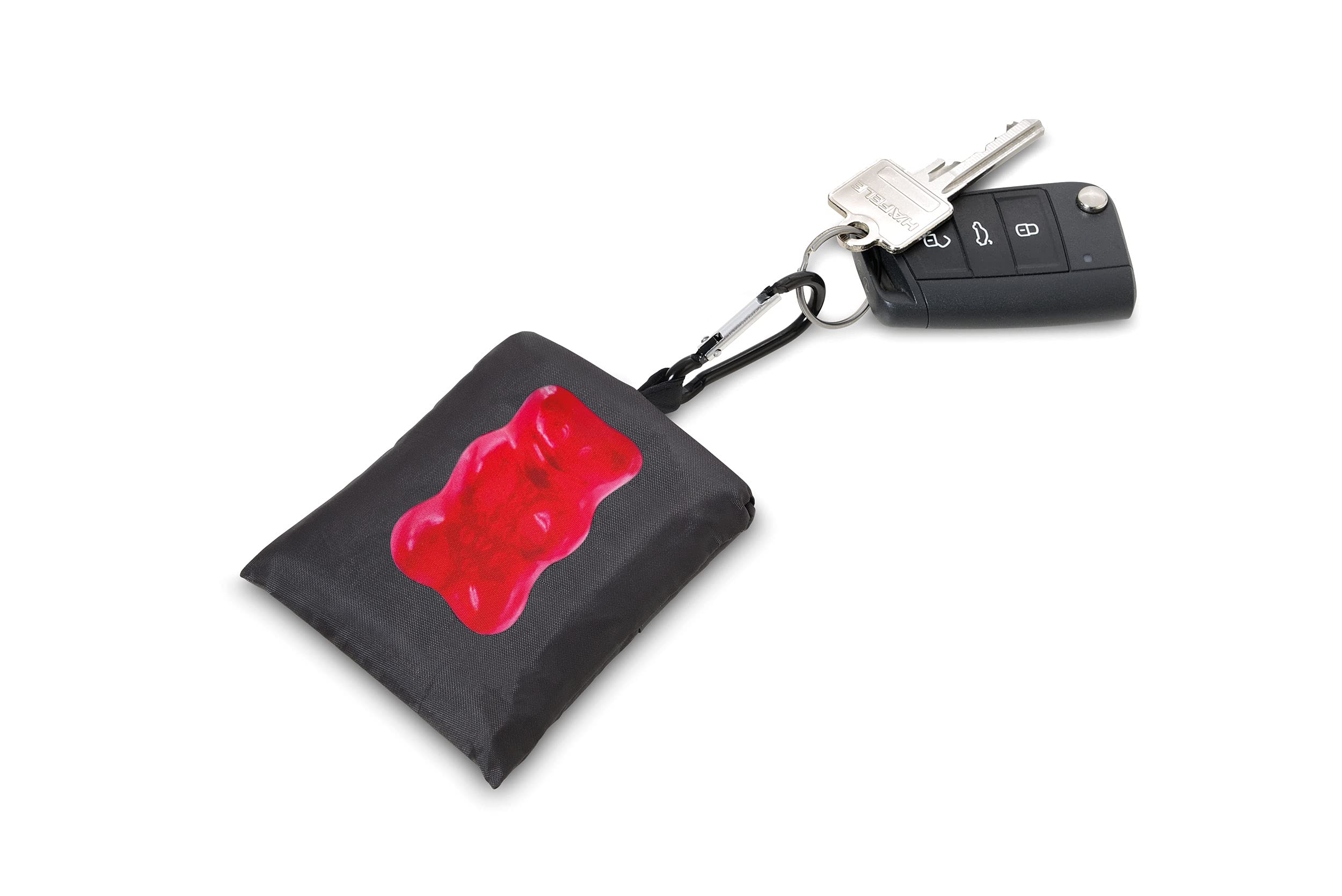 Troika Haribo Happy Shopping Bag breloczek do kluczy z torbą na zakupy z aluminium/rPET w kolorze czarno-czerwonym, wymiary: 49,5 cm x 32 cm x 0,3 cm, HB-K08/BK, 10 kg, czarny, czerwony, 10 kg, klasyczny