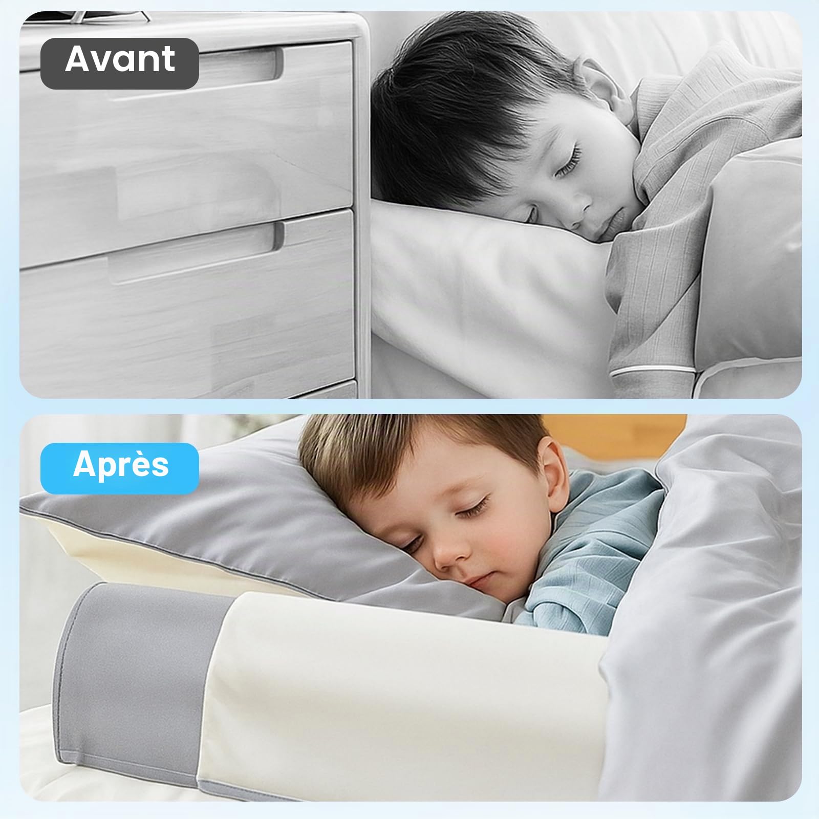 Lot de 2 barrières de lit gonflables pour enfant - Avec pompe et sac - Protection de lit portable pour les tout-petits - Voyage et maison - Gris
