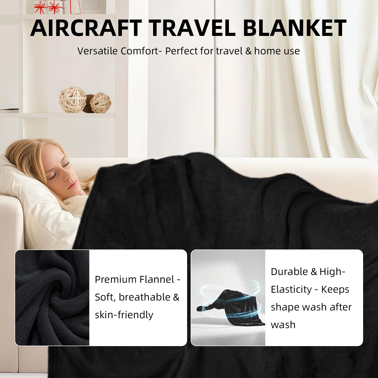 Coperta e cuscino da viaggio 2 in 1, morbida coperta e cuscino da viaggio per aereo e auto, essenziale per il volo lungo, per donne e uomini, coperte portatili da ufficio con custodia per bagagli e