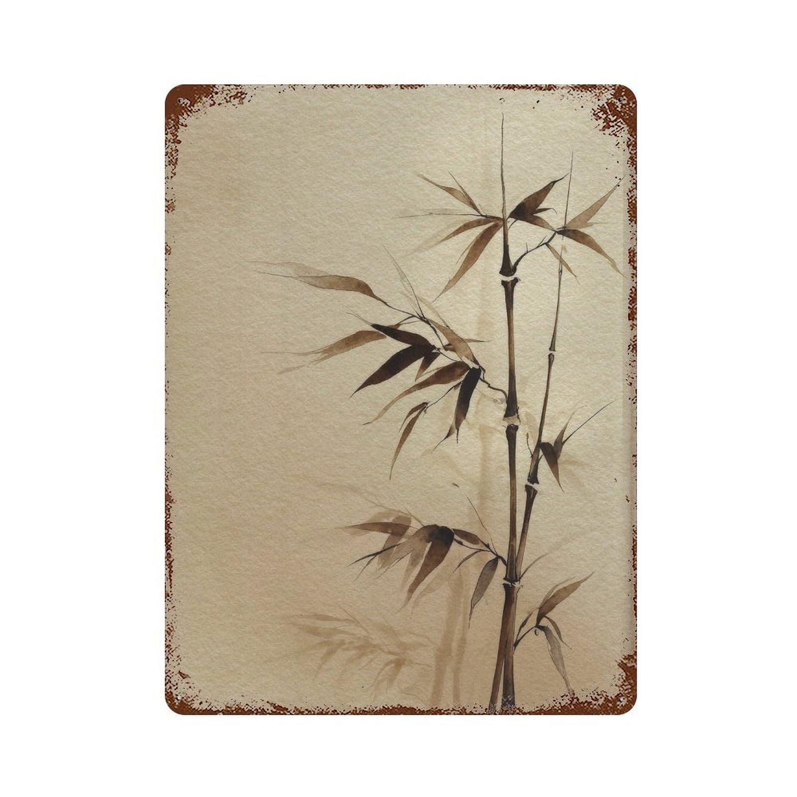 xiaoxiaoshen Bamboo Stalks. Japanese Ink Wash Minimalist Sumi Wall Decor Art Metal Tin Poster Modern Home Decor Art Home Bar Shop Decorations Vintage Sign 40x30cm