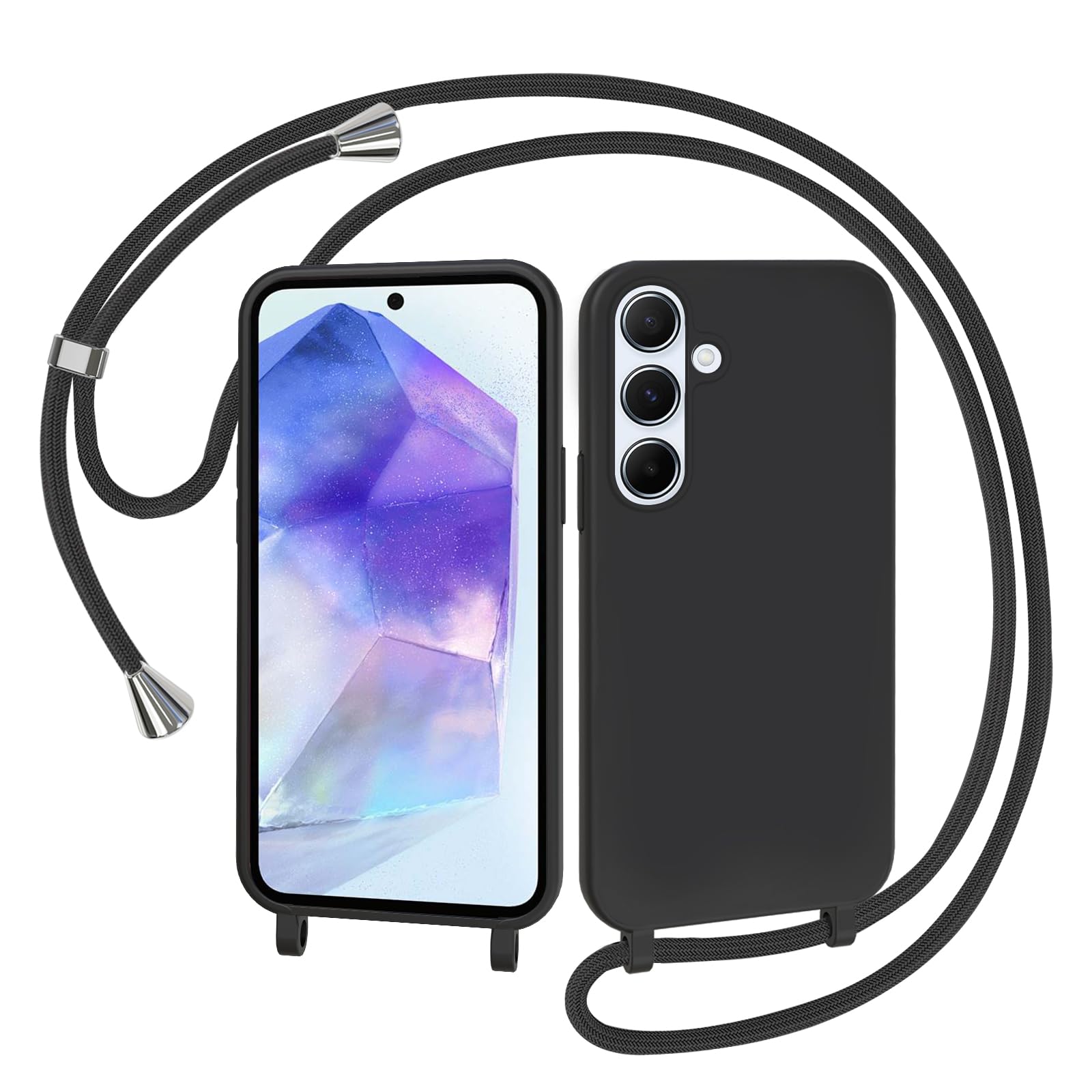 AOMYKE Handyhülle für Samsung Galaxy A55 5G Hülle mit Band, Handykette Samsung Galaxy A55 5G Hülle zum Umhängen Schutzhülle mit Kette Kordel Weich TPU Liquid Silikon Case