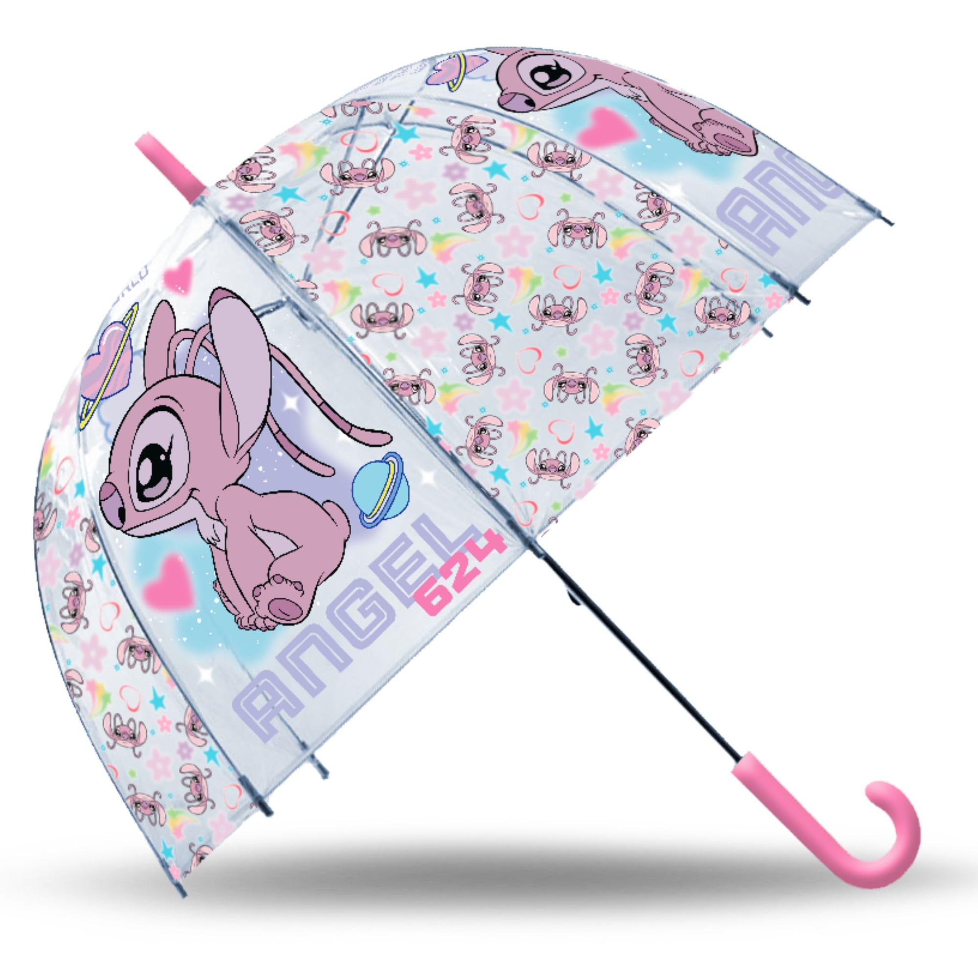 Disney Unisex Kids Multicoloured Stitch Transparent Bell Umbrella 46Cm Angel St00172