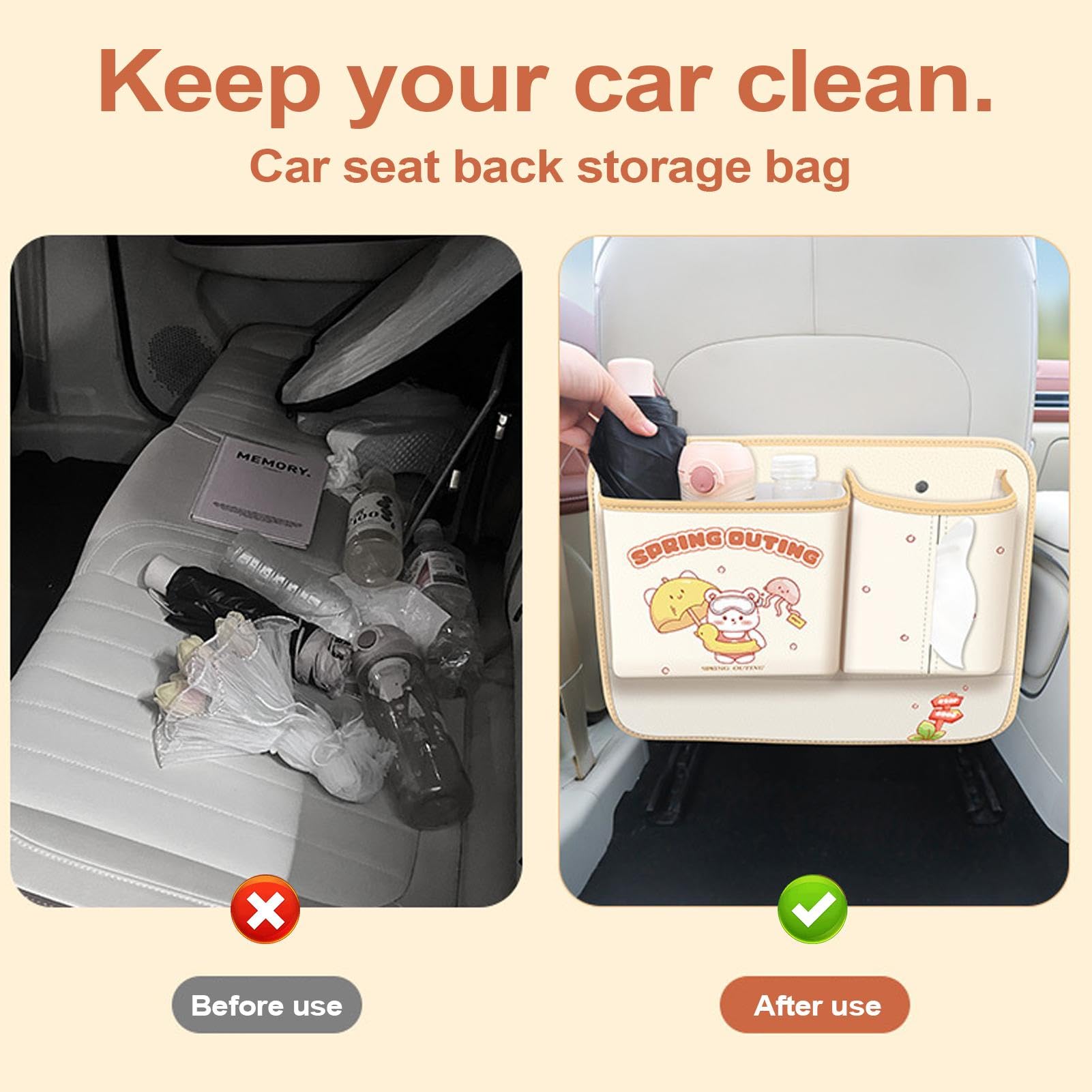 Car Back Seat Tissue Box Holder – 3-in-1 Multi-Functional Organizer For Tissue Box, Drink Holder, And Hook