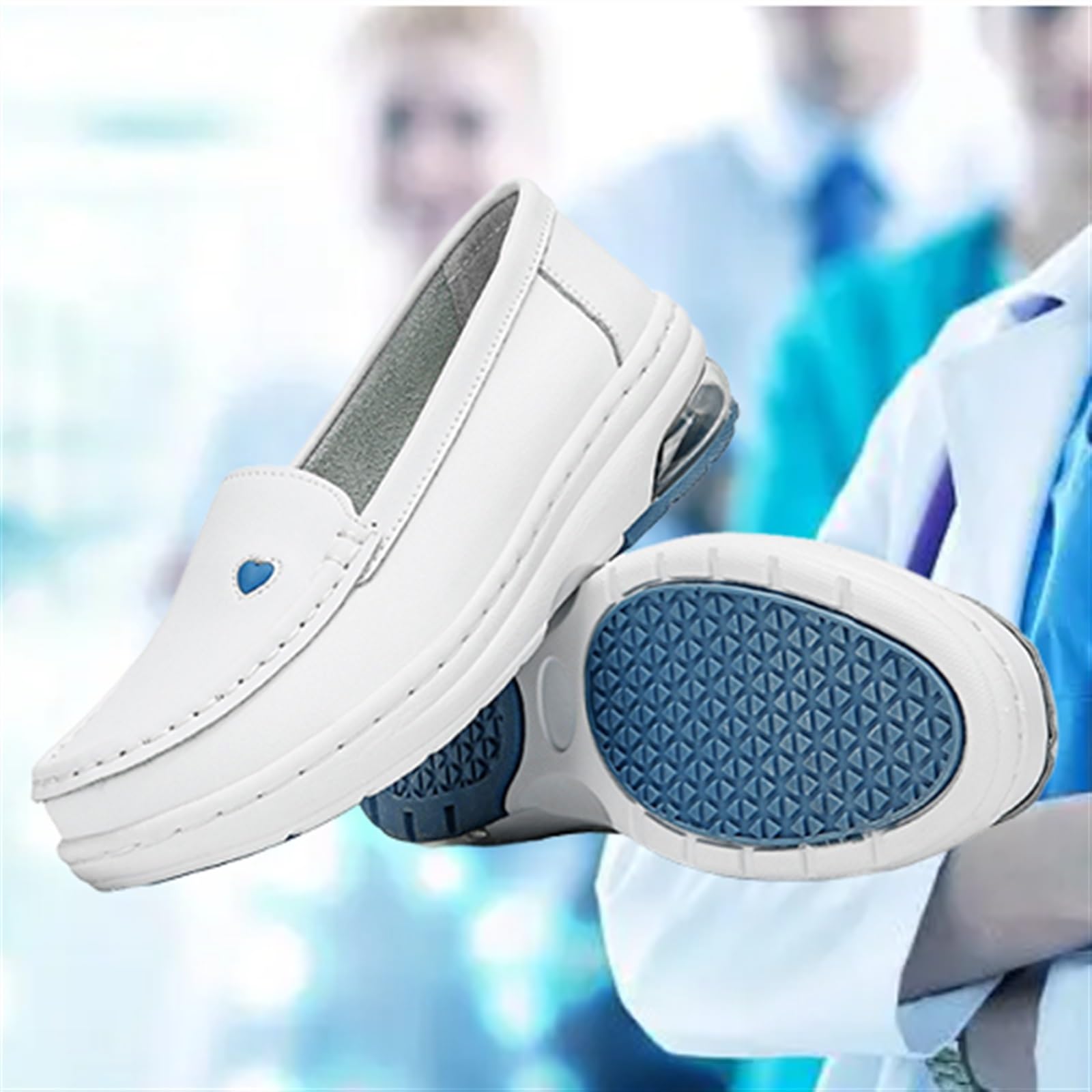 Zapatos de Trabajo de Chef para Mujer, Antideslizantes, de enfermería, Blancos, cómodos, de Cuero, sin Cordones, Planos para Enfermera de Hospital.
