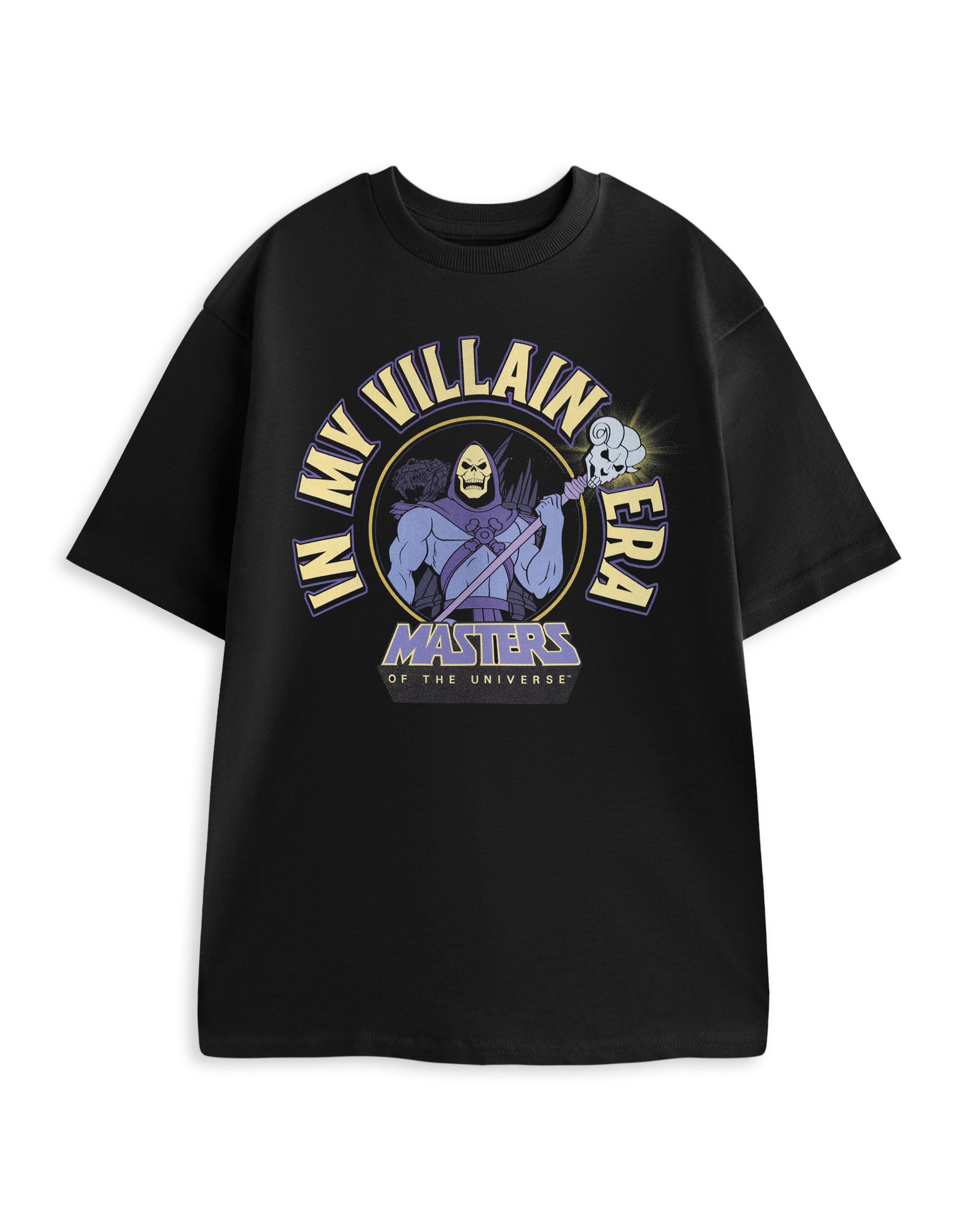 Masters Of The Universe Unisex Black Skeletor Graphic Tee | Short Sleeve T-Shirt With Character Illustration & Circular Badge | I'm My Villain Era Print | He-Man Merch - Large