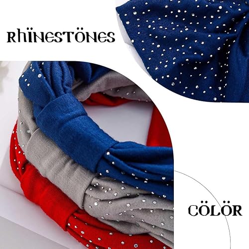 Miniatura 2 de Aceorna Diademas anchas de diamantes de imitación elásticas para senderismo, turbante negro, bandas para la cabeza de entrenamiento deportivo,