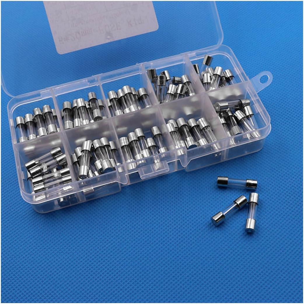 CGEAMDY100 Pieces Quick Blow Glass Tube Fuse Set, Fast Blow Glass Tube Fuse Assorted Kit, 5x20mm Fast Blow Glass Fuses, Professional Car Tube Fuses Assorted Kit, Car Fuse Holders Inline Tubes Fuses