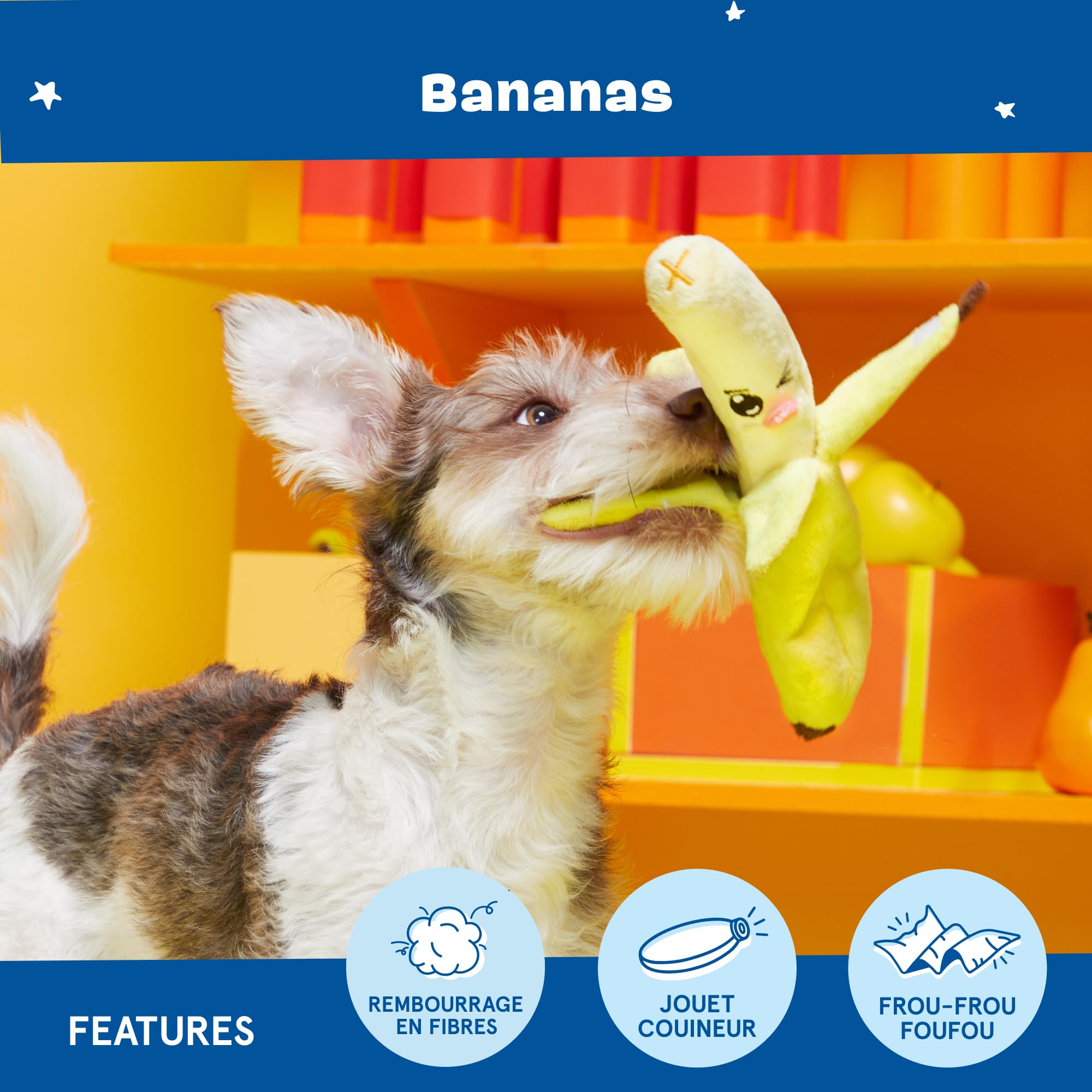 Barkbox Jouet interactif 2 en 1 en Peluche pour Chien – Jouet Anti-déchirure pour Chiens et Chiots – Jouet couineur Stimulant | Bananes (Petit)