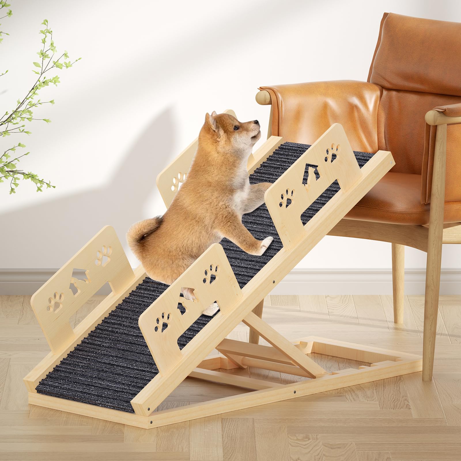 Rampa per cani, letto lungo 100 cm, con ringhiera di sicurezza, scala per cani in legno, regolabile in altezza, con rampa antiscivolo, per letto, divano, auto, viaggi, piccoli, grandi e anziani