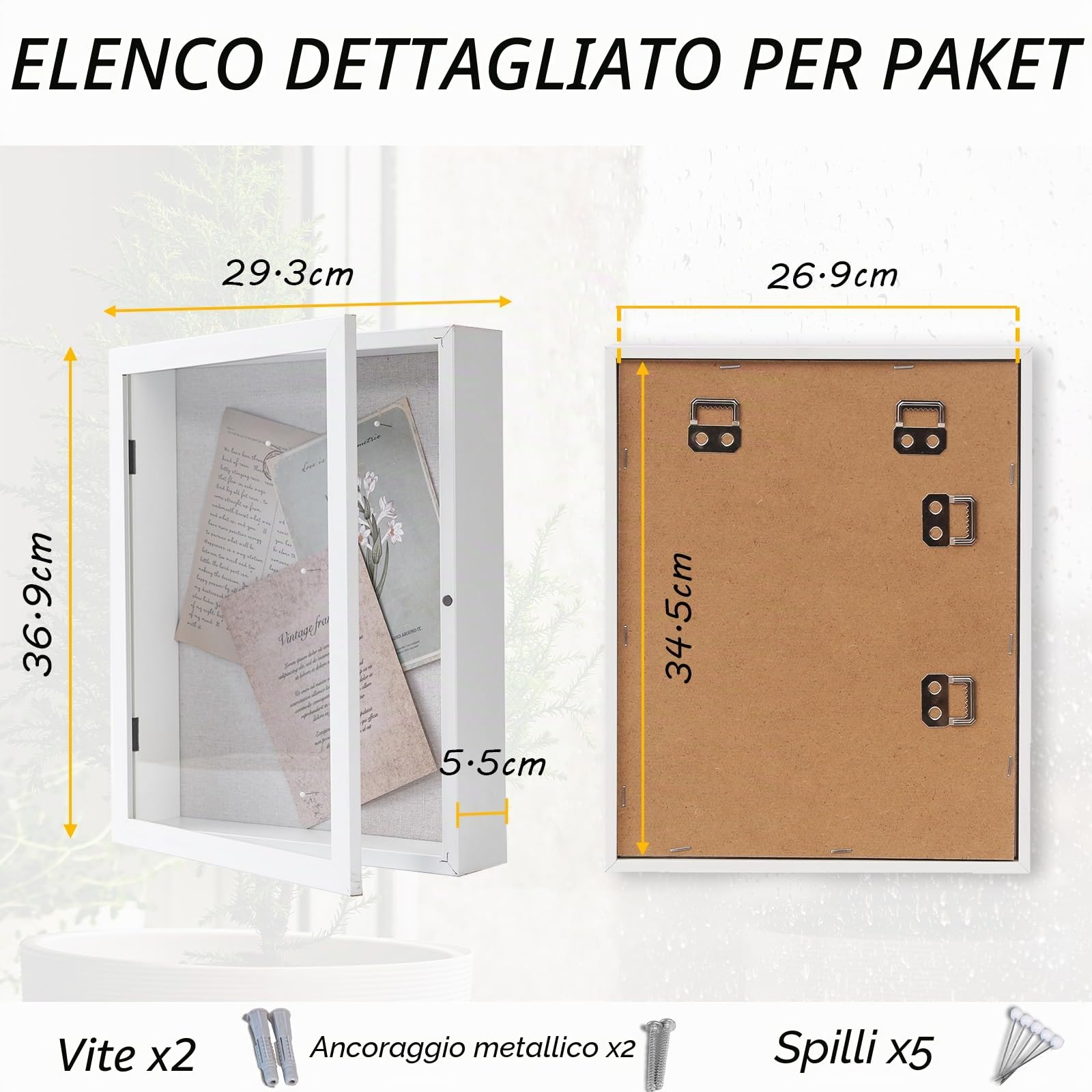 Muzilife Cornice portafoto in legno 3D con apertura da riempire, 28 x 35 cm, con puntine e tasselli, per display fai da te, shadow box, regalo di Pasqua, per famiglia, amici, ufficio, bianco