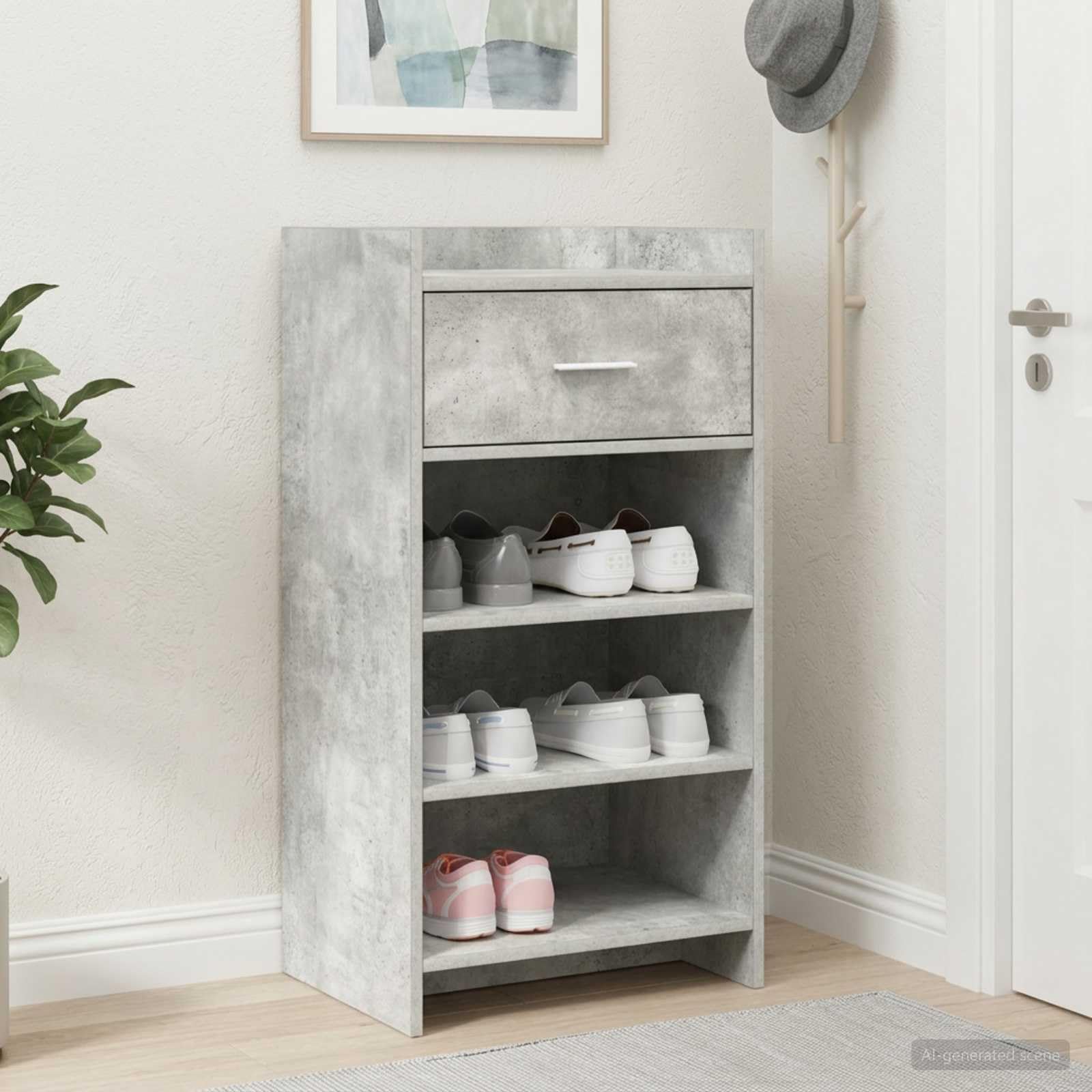 Szafka na buty z szufladą szara betonowa 48 x 36 x 92 cm