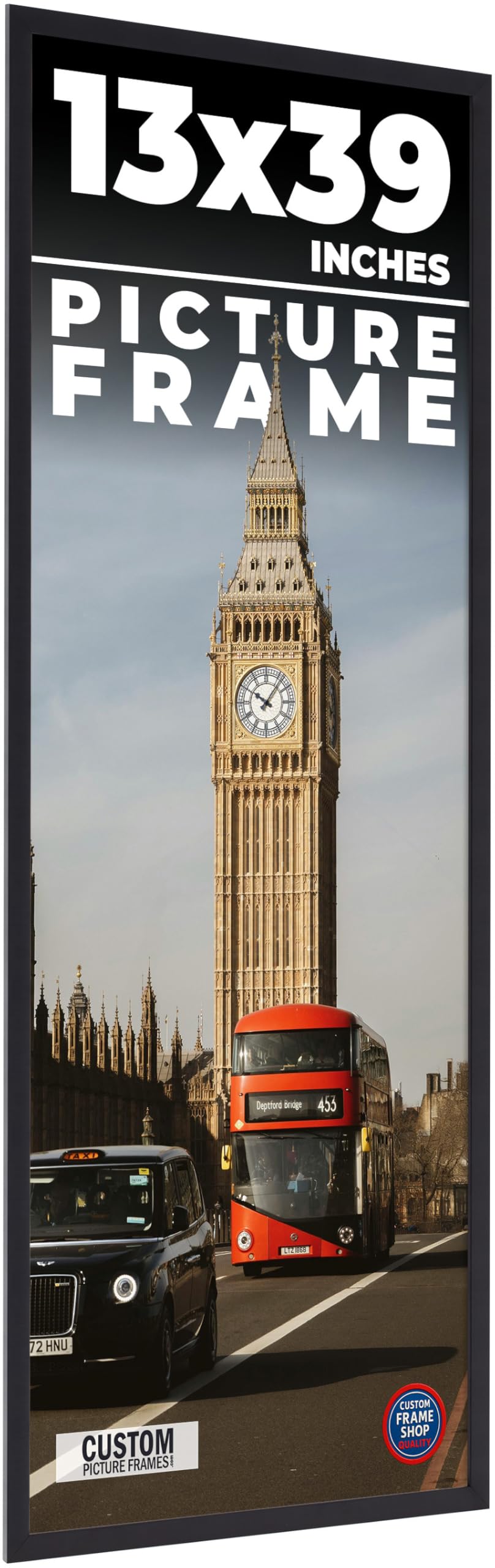 CustomPictureFrames.com 13x39 Black Real Wood Frame