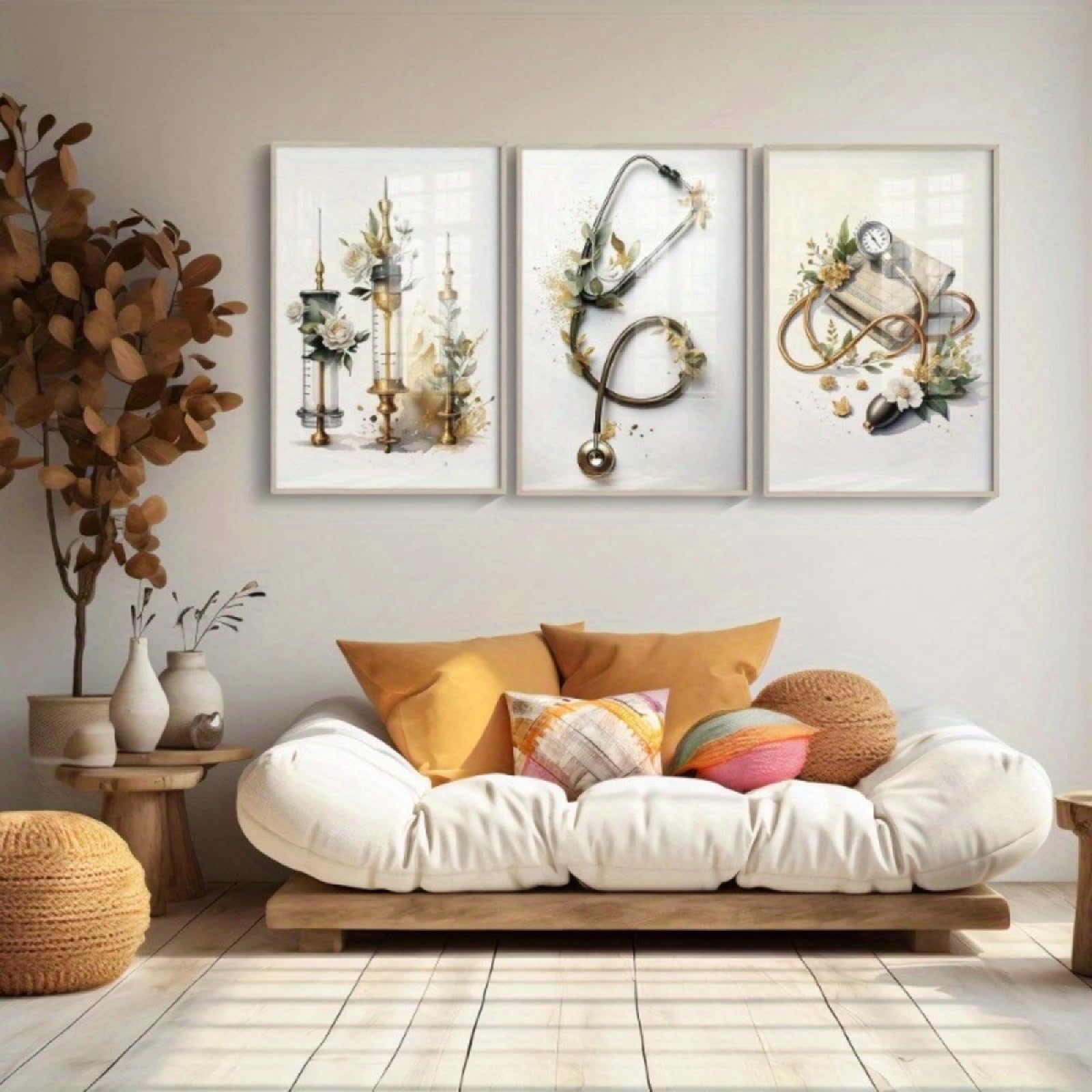 ZBELLO Set of 3 Posters, 2D Flat, Nurses’ Office Décor, Stethoscopes, Blood Pressure Monitors, Suitable for Dormitories, Studies and Living Rooms, Frameless (21x30cm)