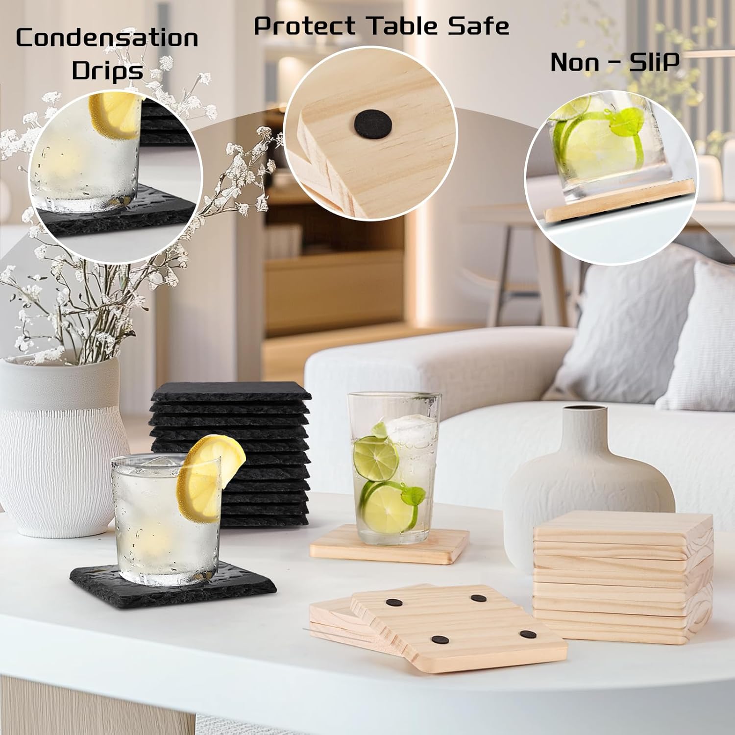 72 PCS Laser Engraving Coasters Blanks, MAPRIAL 4 Inch 36 PCS Black Slate Stone Drink Coaster Bulk, 36 PCS Wood Coasters, Engravable Materials for Engraver, Christmas, Wedding, Party, Crafts, Square - Image 7