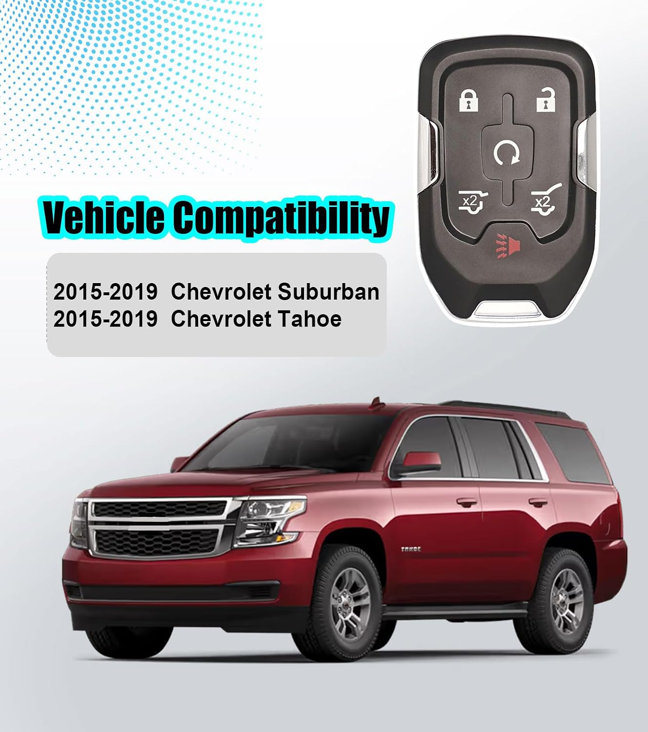 Replacement Car Key Self Progrmmable Smart Keyless Entry Compatible with 2015-2019 for Chevrolet Suburban 2015-2019 for Chevrolet Tahoe HYQ1EA (1pcs self Programming remote/HYQ1EA)