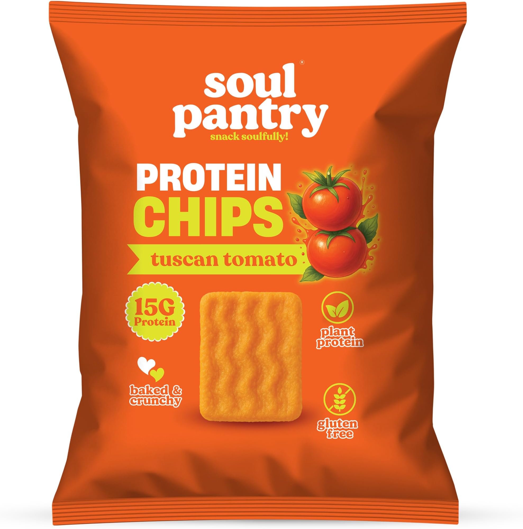 Soul Pantry Protein Chips – Tuscan Tomato Flavor | High Protein, Gluten Free, Healthy Snack | Plant-Based Baked Chips, Non-GMO | 1 Pack