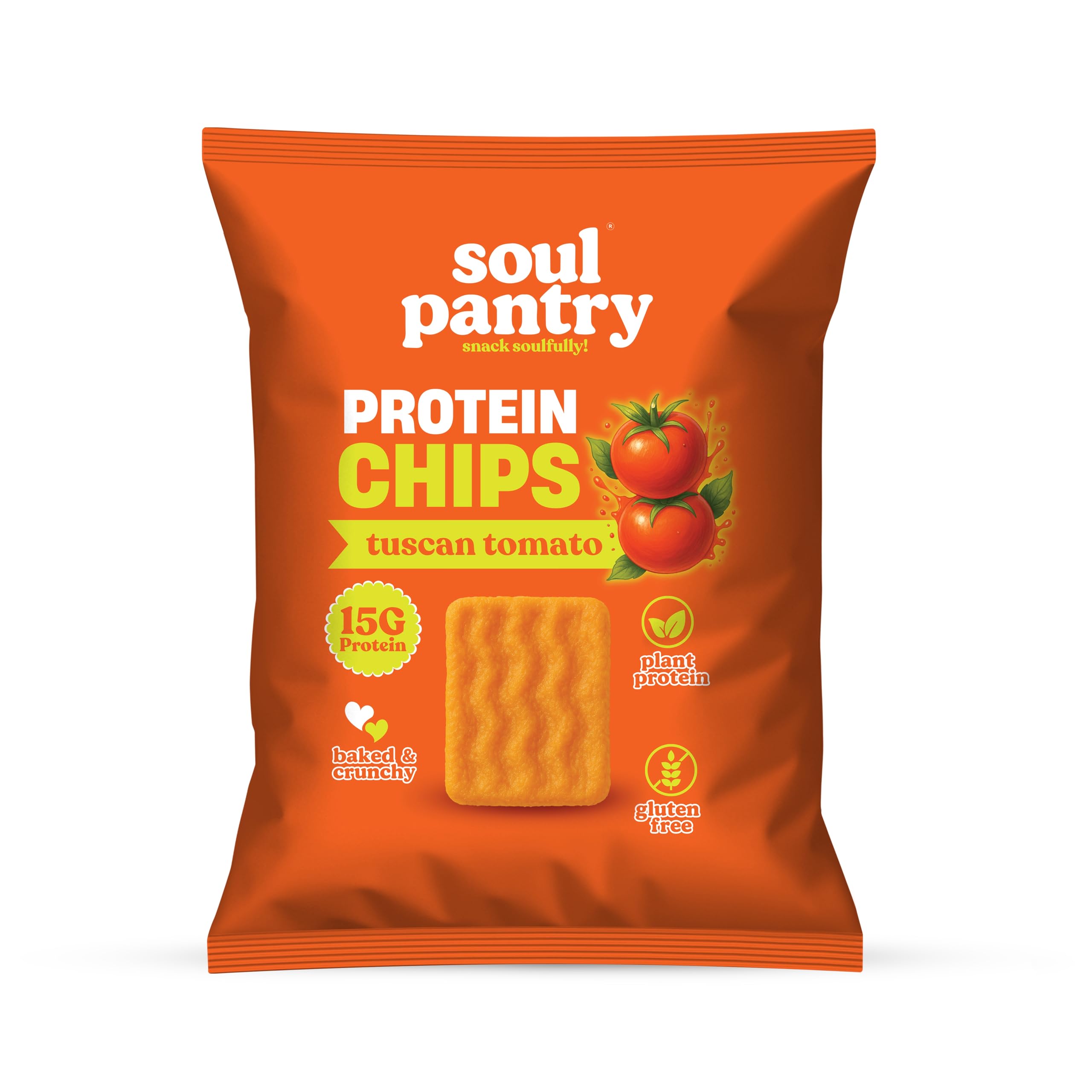 Soul Pantry Protein Chips – Tuscan Tomato Flavor | High Protein, Gluten Free, Vegan, Healthy Snack | Plant-Based Baked Chips, Non-GMO | 1 Pack