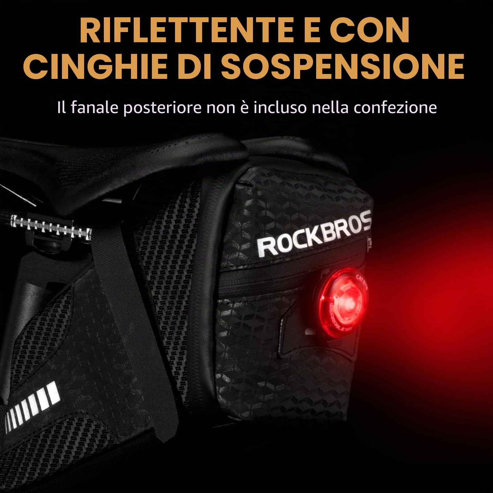 ROCKBROS Borsa Bici Sella Bicicletta Borsa Sottosella per Bici MTB Installazione Facile Catarifrangente Grande Capacità 1.5L Ultra-Leggero