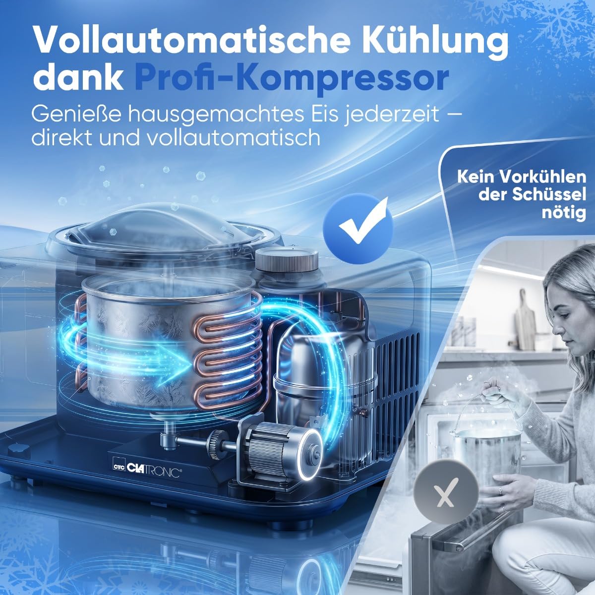 Clatronic® Eismaschine mit Kompressor | Eis in 60 min. | ohne Vorkühlen