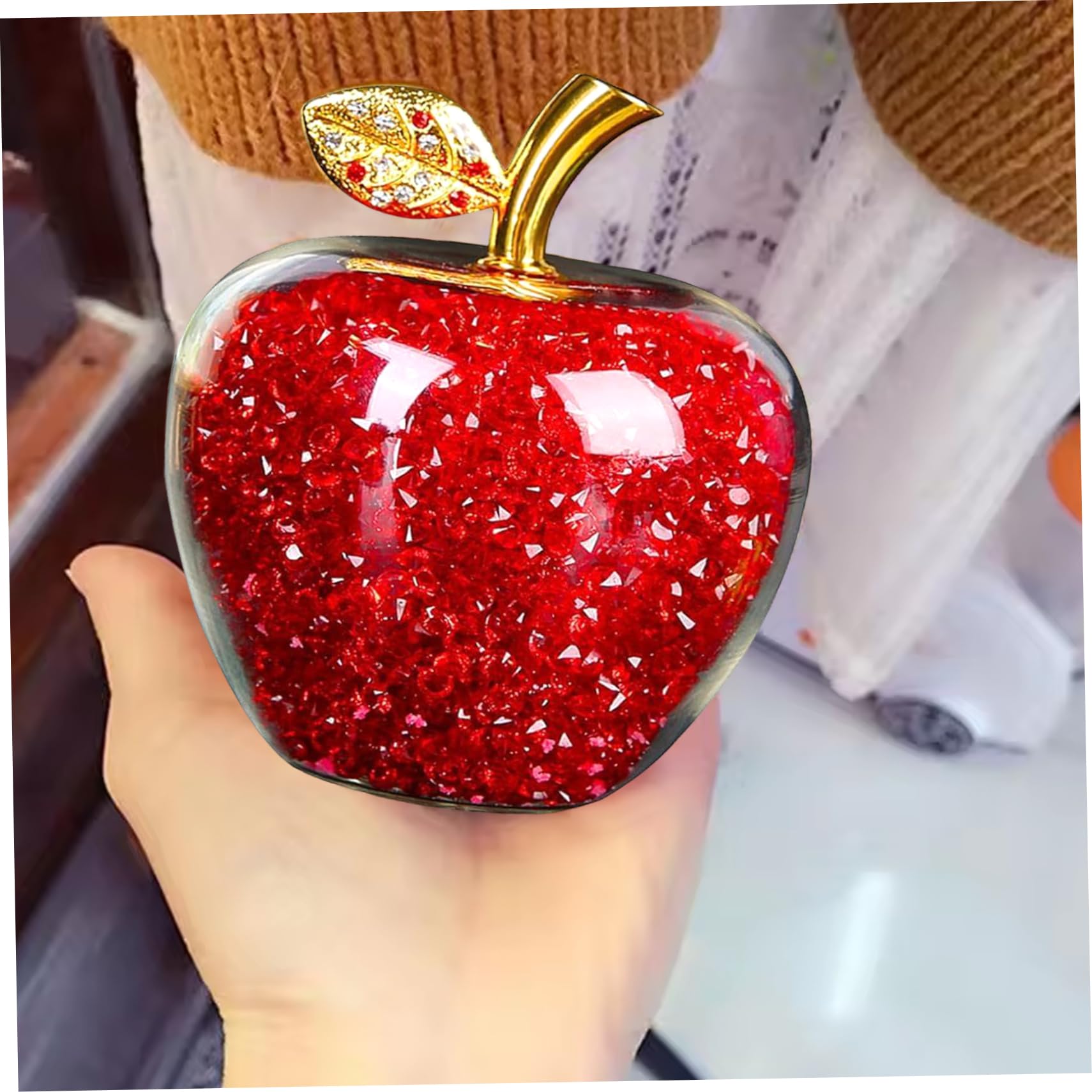 Pomme En Cristal Remplie De Diamants - Décoration De Table, Figurine De Collection - Cadeau Pour Noël Ou Anniversaire