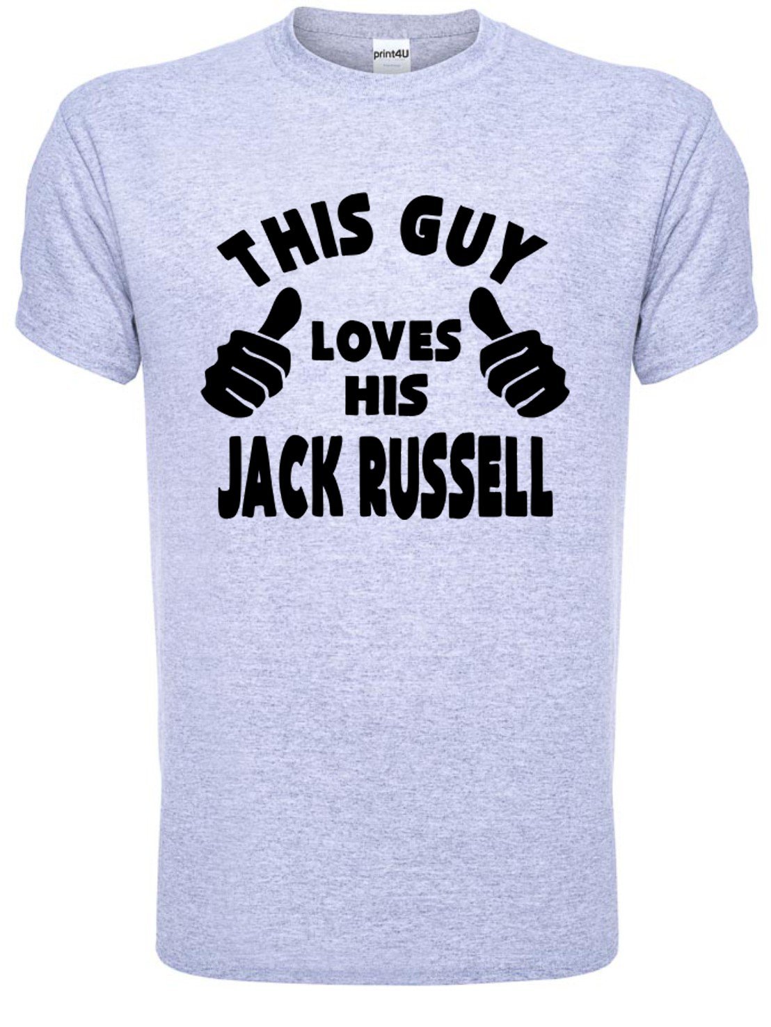 This Guy Loves His Jack Russell Dog Mens T-Shirt Medium Grey Black Text