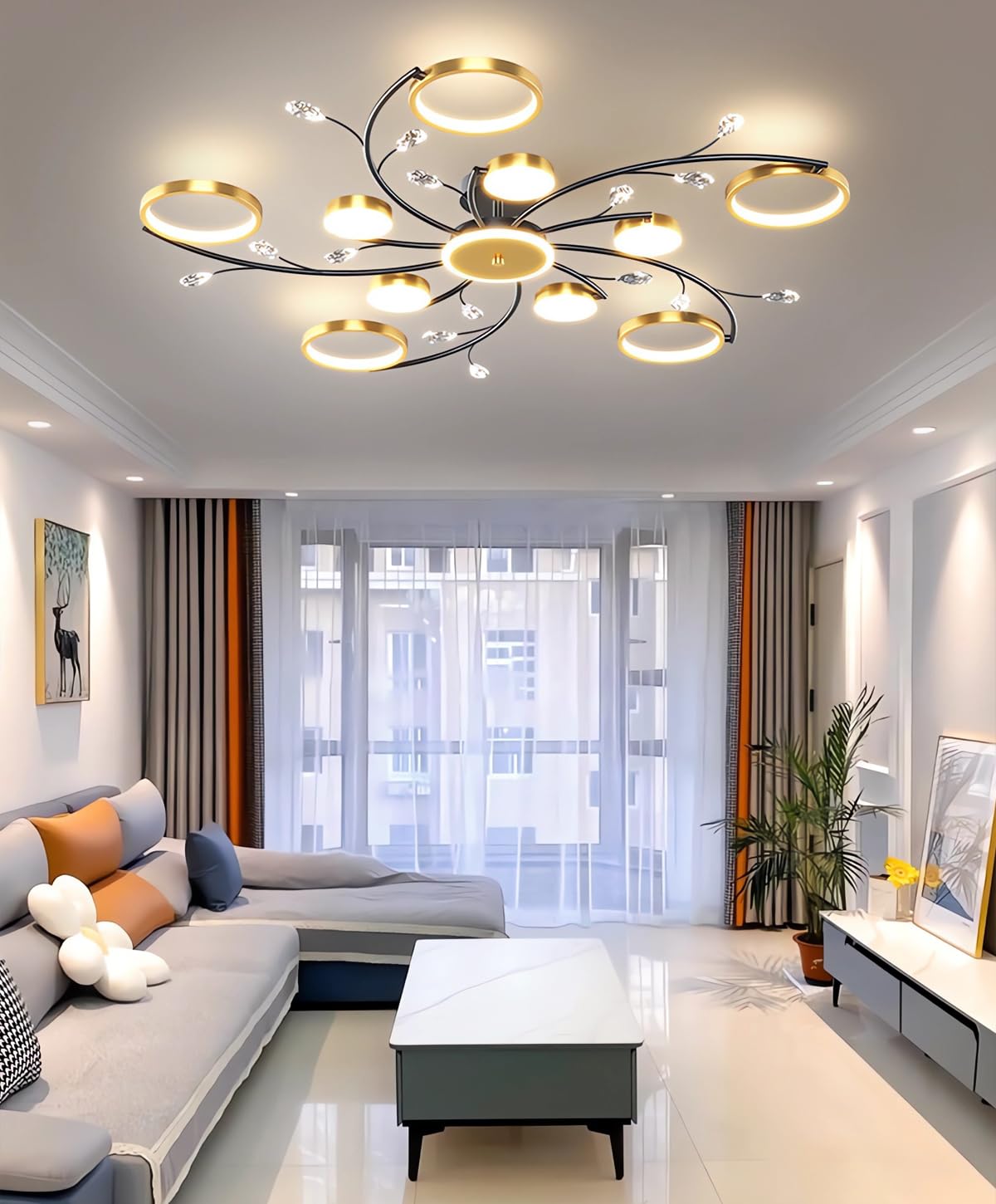 Plafonniers LED Modernes dorés à intensité variable avec télécommande pour salon