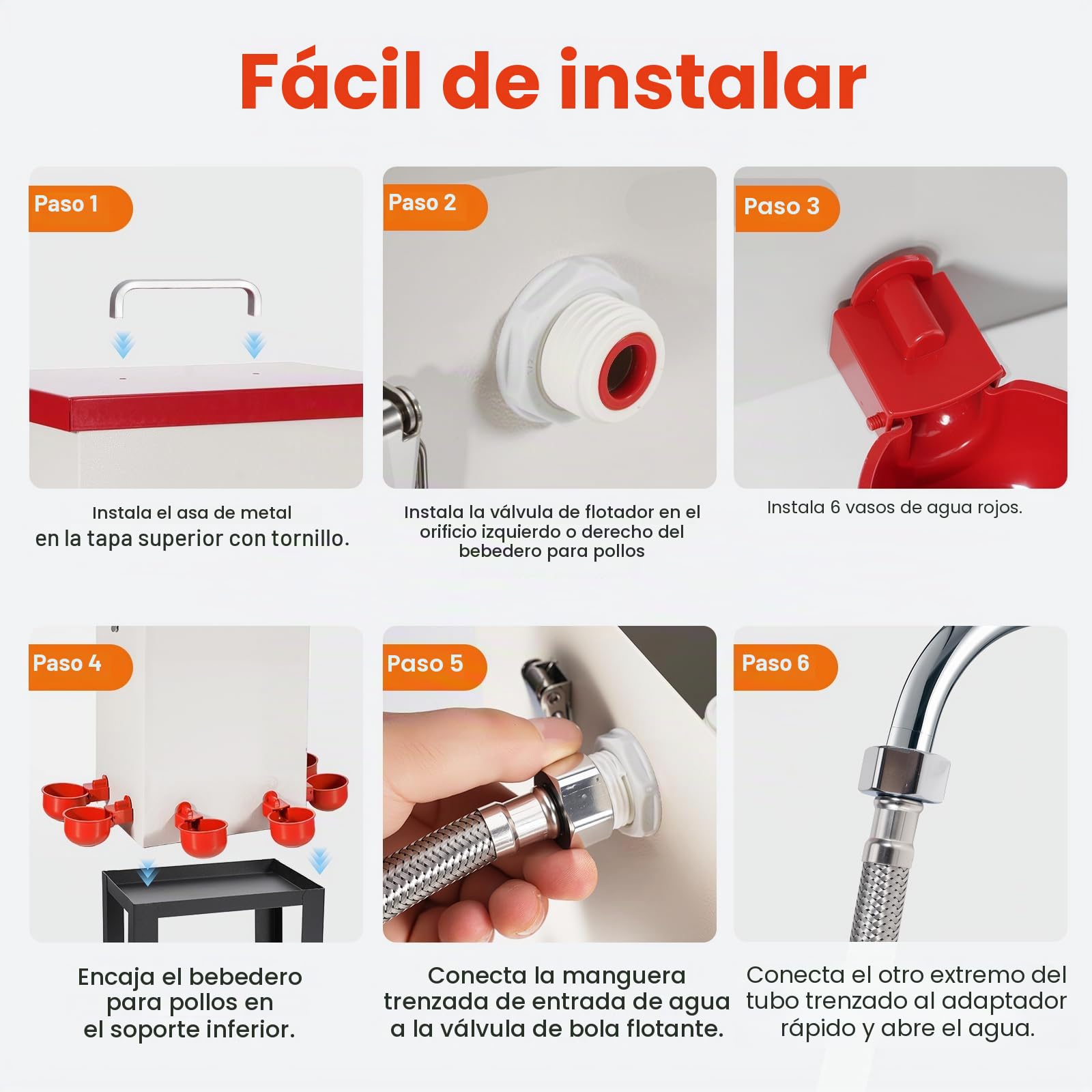 Bebedero Automático de Pollo de 12L Dispensador de Agua para Aves de Corral de Acero Inoxidable con Válvula de Flotador Manguera Tazas de Agua y Soporte Comedero de Agua para Patos Gansos