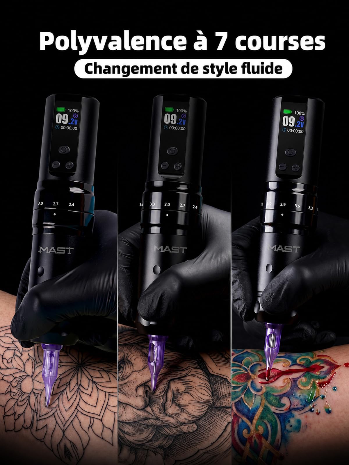 Mast Fold2 Pro Kit Tatouage Professionnel Sans Fil Machine à Tatouer Rotative Tattoo Machine Pen avec 2 Batteries 2000mAh, Connexion RCA, Aiguilles et Encre Doré | Set Complet