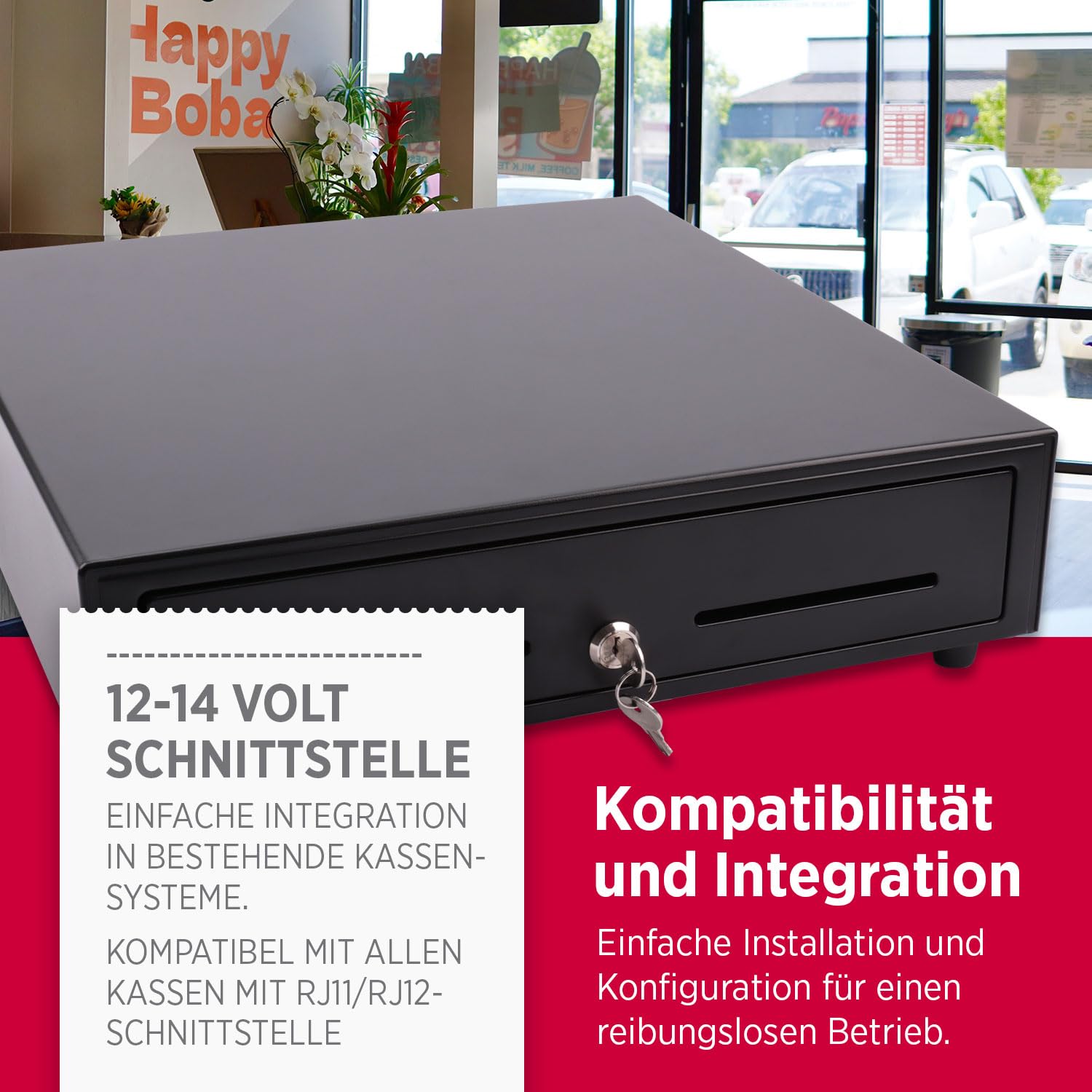 Olympia LD 410A Kassenschublade | Geldkassette abschließbar mit Einwurfschlitz | RJ12-kompatibel | 8 Münz- & 4 Scheinfächer + Halteklammern | Metallgeldbox für Handel & Gastronomie | 41,5x41x10,4 cm